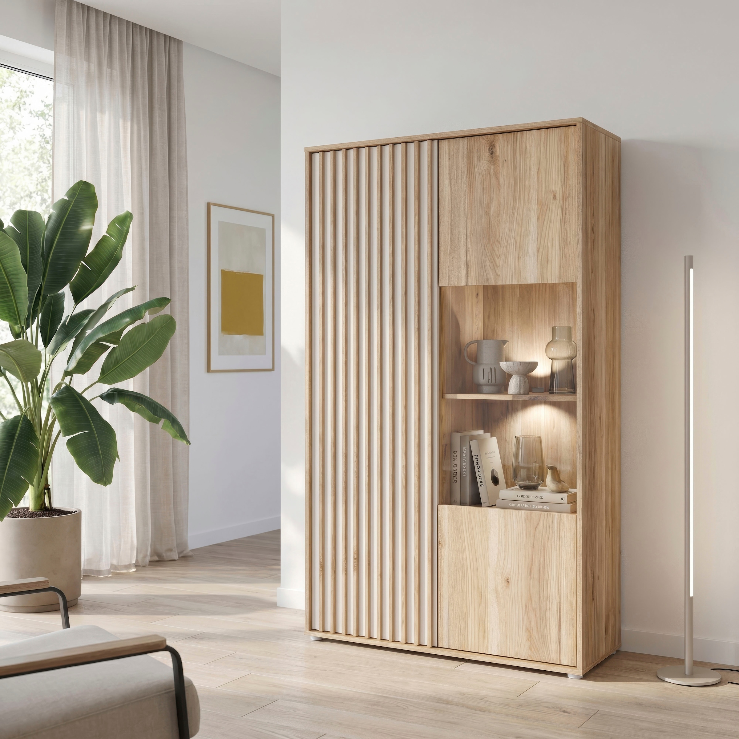 FORTE Highboard »Forte Arank Highboard, Glastüre, Beleuchtung optional bestellbar«