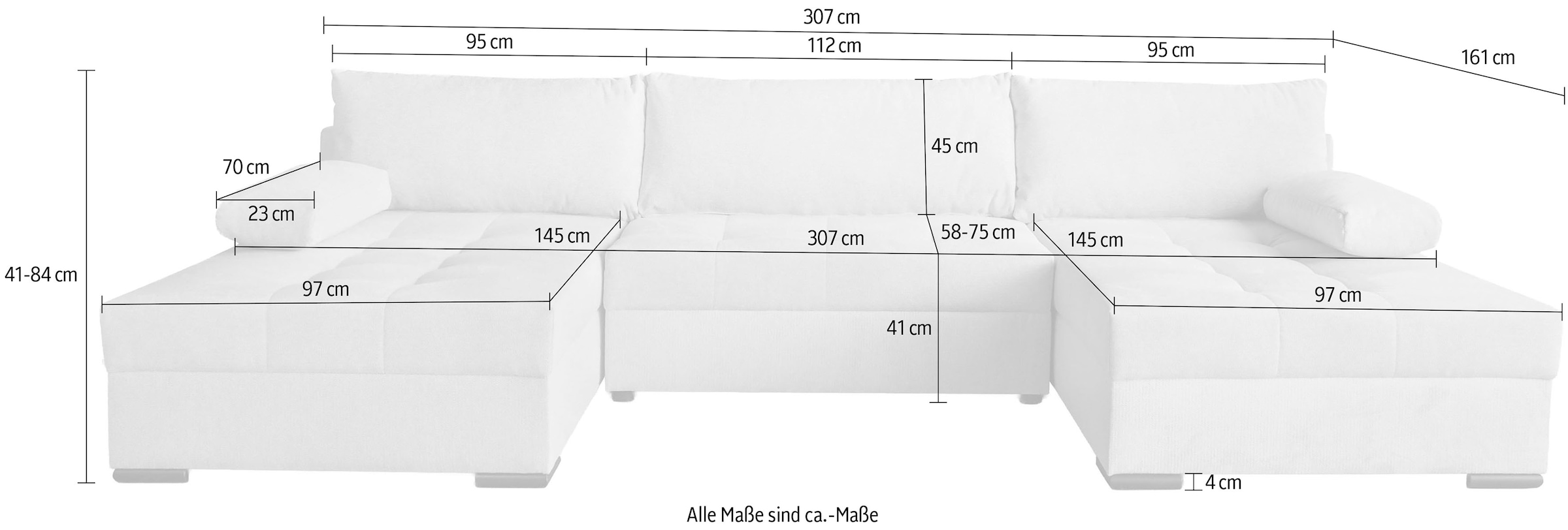 GOODproduct Paysage de salon »Home System U-Form, von B: 269-352 cm wählbar, 6 Varianten zur Auswahl« fonction lit, coffre-lit & coussins décoratifs, ressorts ensachés