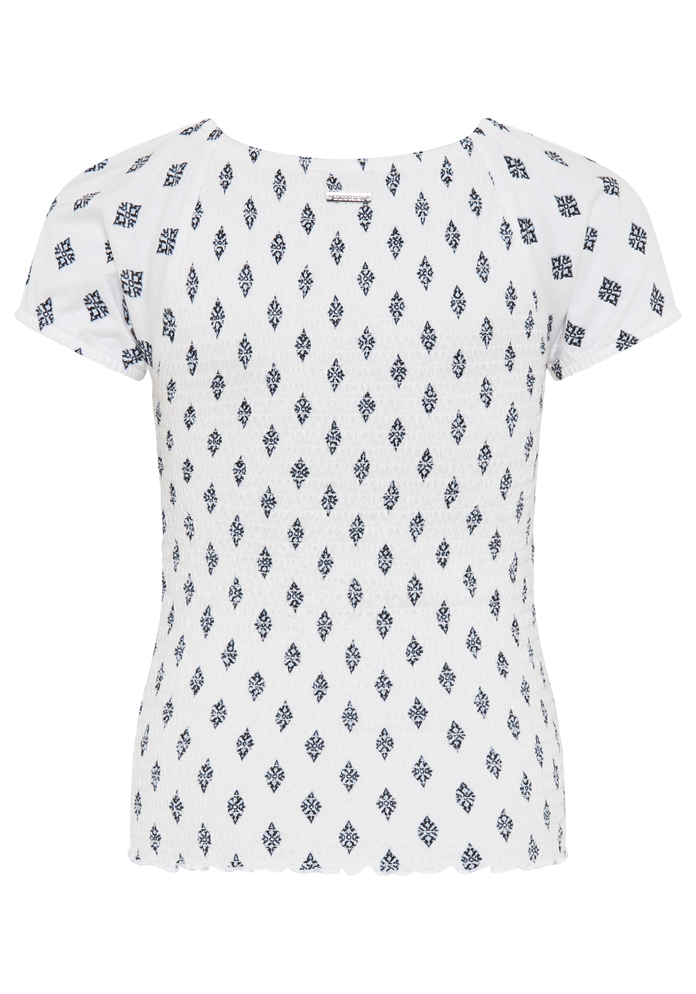 Bruno Banani T-shirt »Allover gemustertes Shirt, Smoke Carmenshirt für Mädchen« modischer Stil, Kurzarm, mit Carmenausschnitt, Allover-Druck