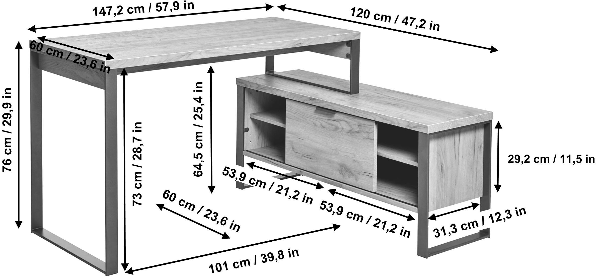 Jahnke Bureau d'angle »LOOP« montable dans les deux sens