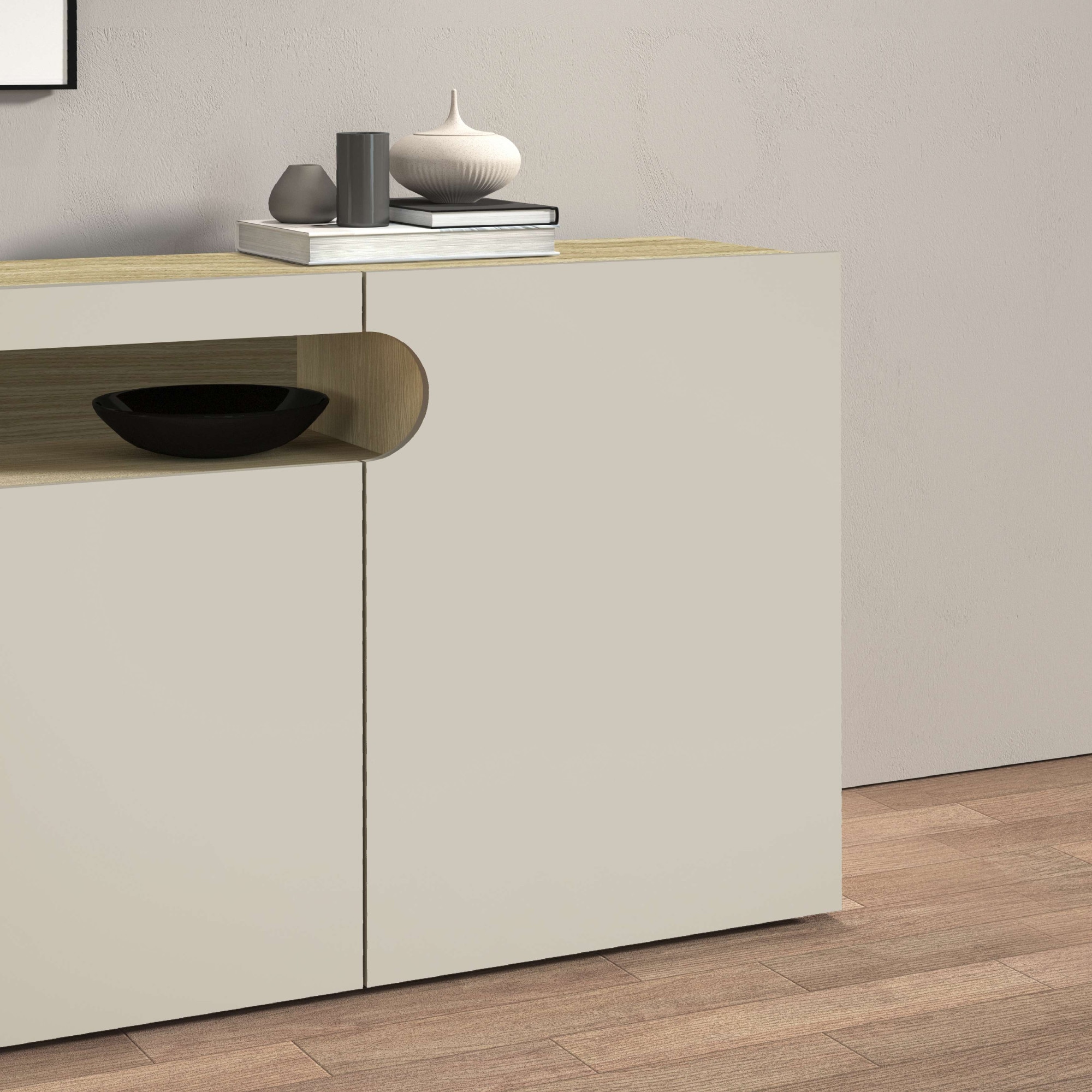 GOODproduct Lowboard »REAL,Lowboard,TV-Kommode,TV-Möbel,TV-Bank« 1 Stk. tlg. Mit 4 Türen, davon 2 abgerundet, die ein ovales offenes Fach bilden