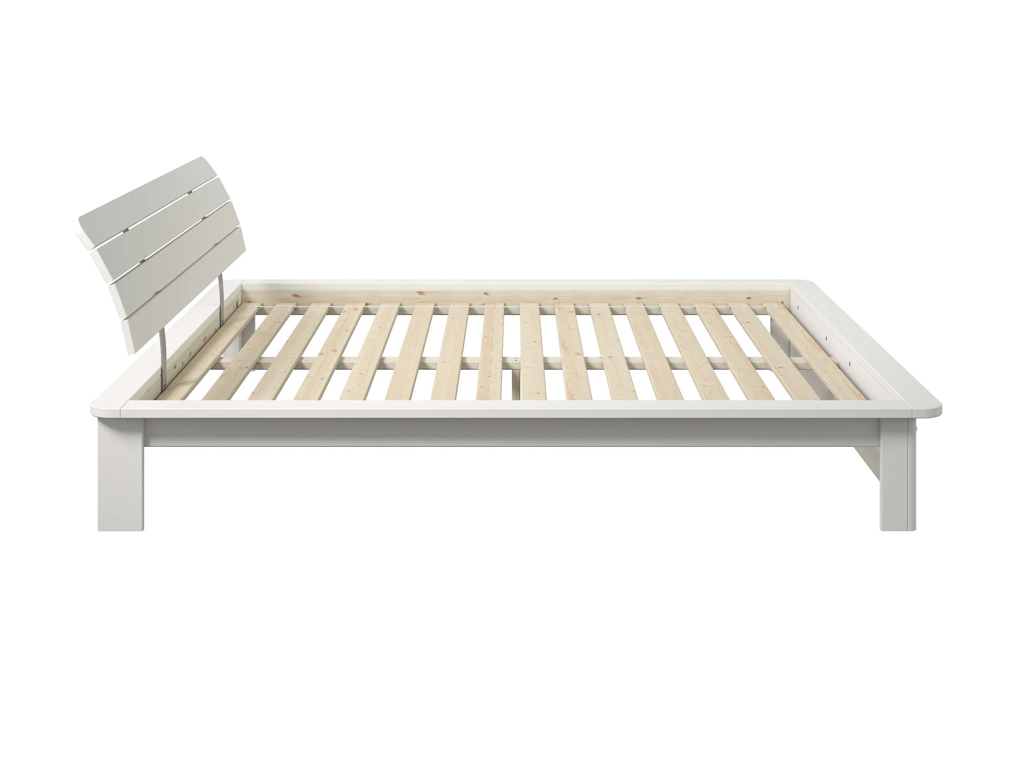 GOODproduct Lit en bois massif »Antri, Futonbett, ergonomisch geformtes Kopfteil, stilvolles Design« Rahmen zur Ablage von Smartphone, mit Lattenrost, Bettkasten optional