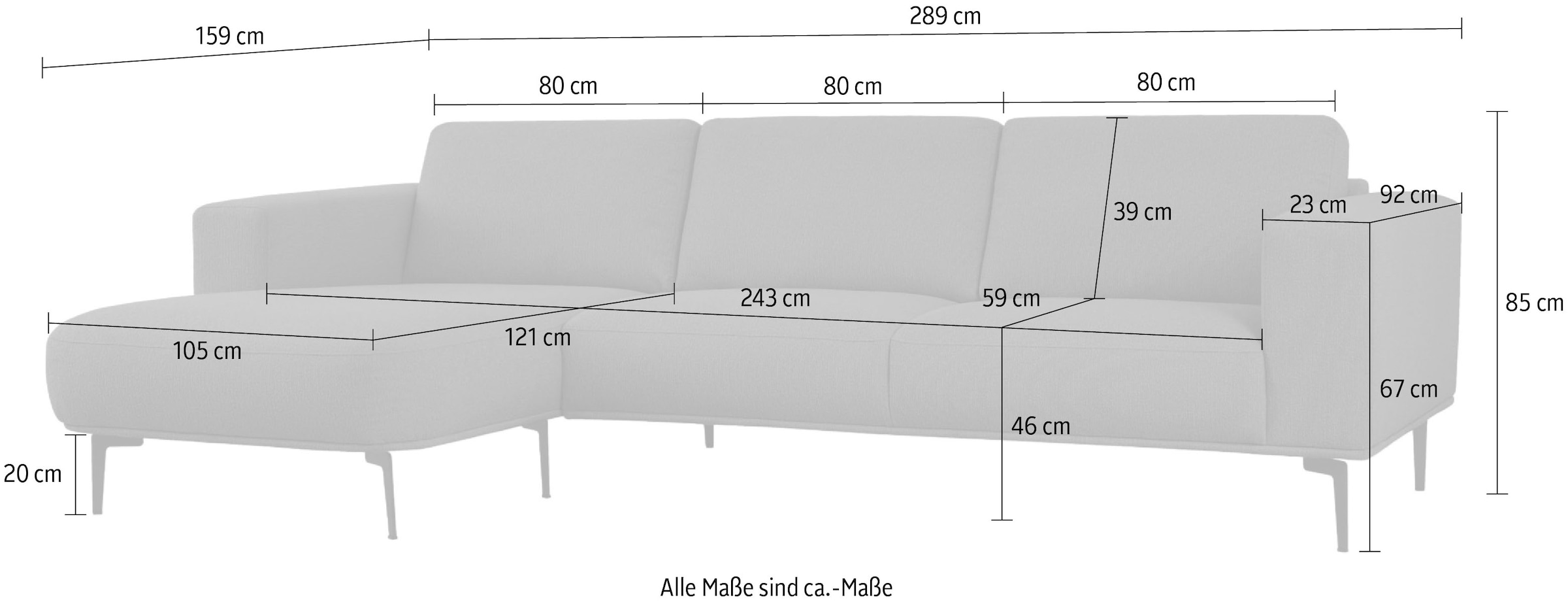 GOODproduct Canapé d'angle »Lillith, 289 cm, L-Form, gemütlicher Sitzkomfort« Eckcouch mit runder Recamiere links/rechts , Strukturstoff