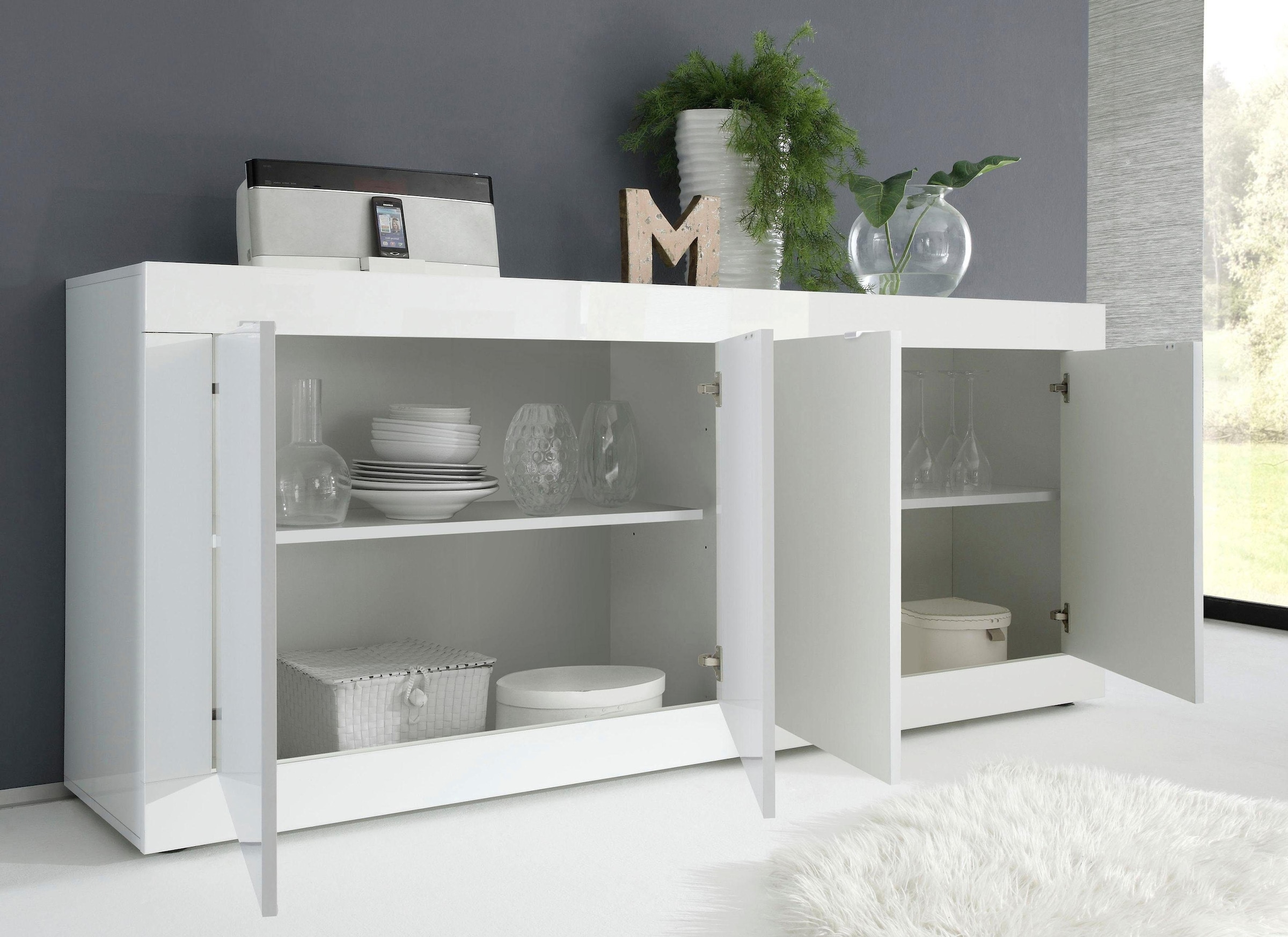 Home affaire Sideboard »Basic Breite 207 cm, Kommode 4 Türen, Anrichte,« Metallgriff, moderne Rahmenoptik, viel Stauraum, Farbauswahl