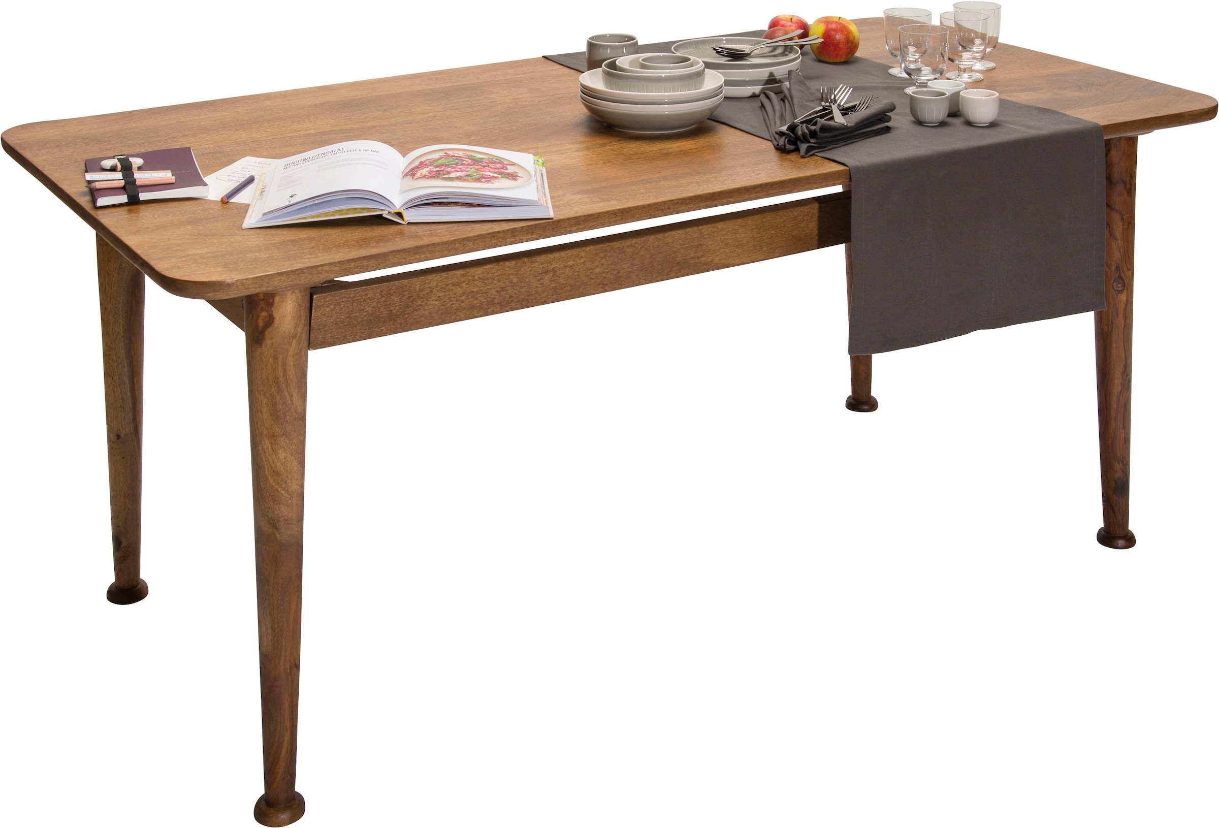 SIT Esstisch »Vaduz 180 x 90 cmaus Mangoholz Massivholz« Markante Holzbeine mit dekorativen Absätzen in Tellerform