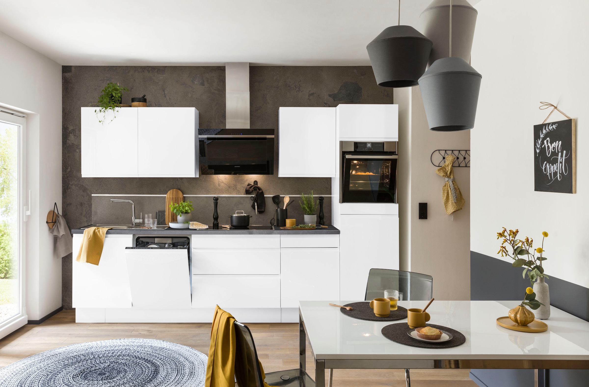 KOCHSTATION Küchenzeile »KS-Avio« 38 mm starke Arbeitsplatte und Hochglanz-Fronten,  Breite 330 cm