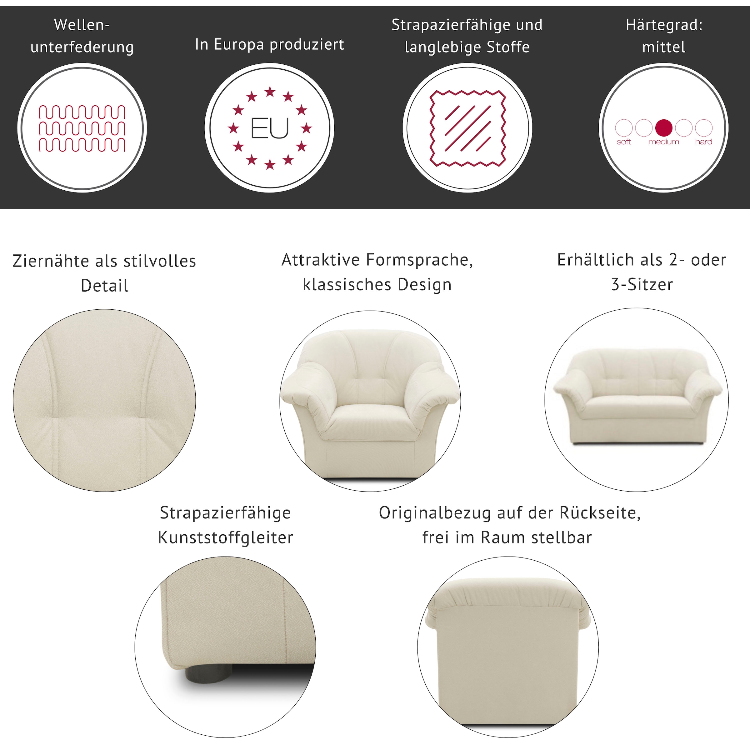 DOMO collection Ensemble rembourré »Pegnitz« Set,  3-Sitzer & 2-Sitzer-Set