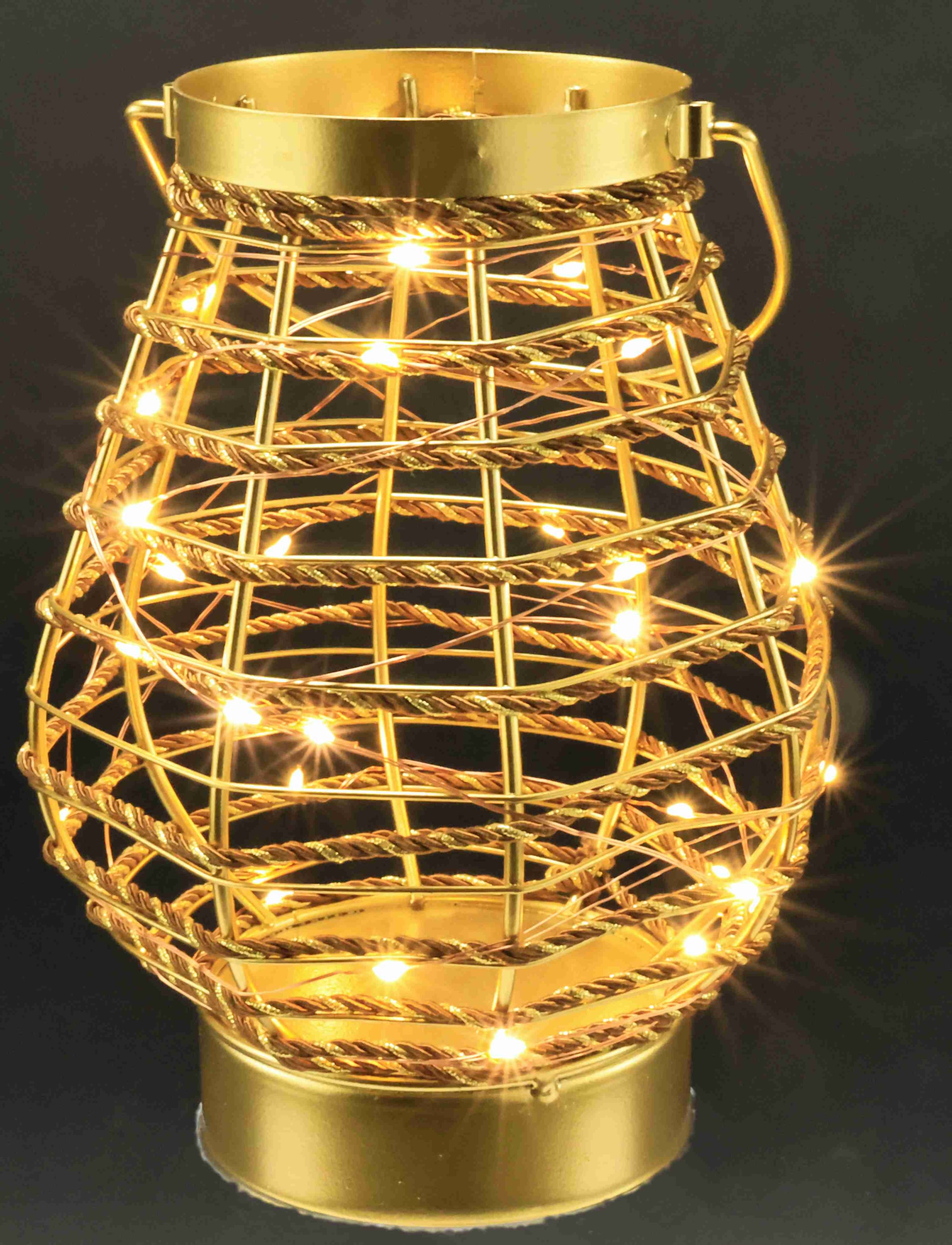 I.GE.A. Windlicht »LED-Laterne aus Metall Kordel« Windlicht Kerzenlaterne Gold Tischdeko Lichterkette