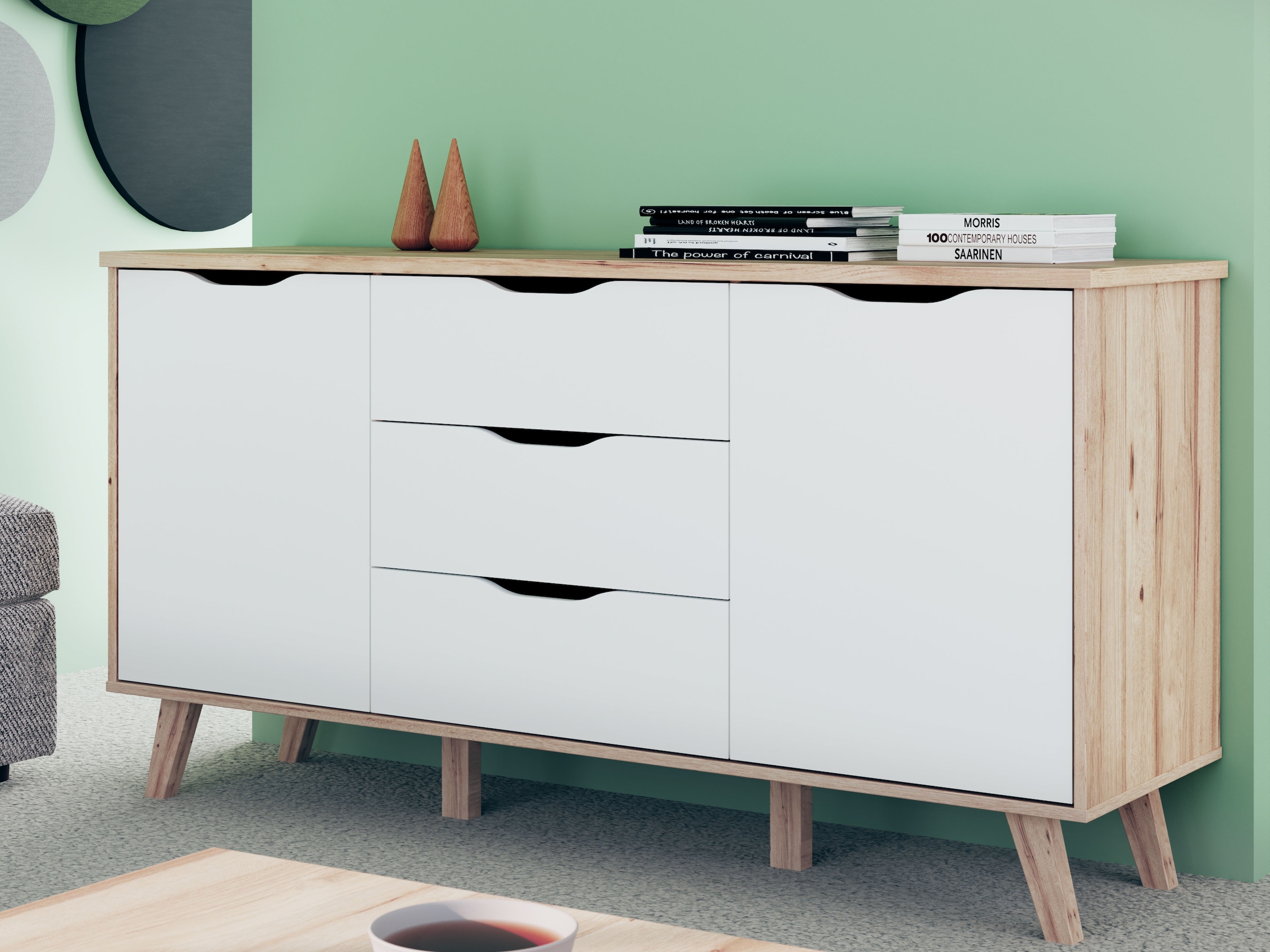 FORTE Sideboard »Vankka Anrichte« B/H/T 149,1/76,7/41,7 cm,  Sideboard , ca. 150 cm breit, Türen, Schubkästen,  Echtholzbeine