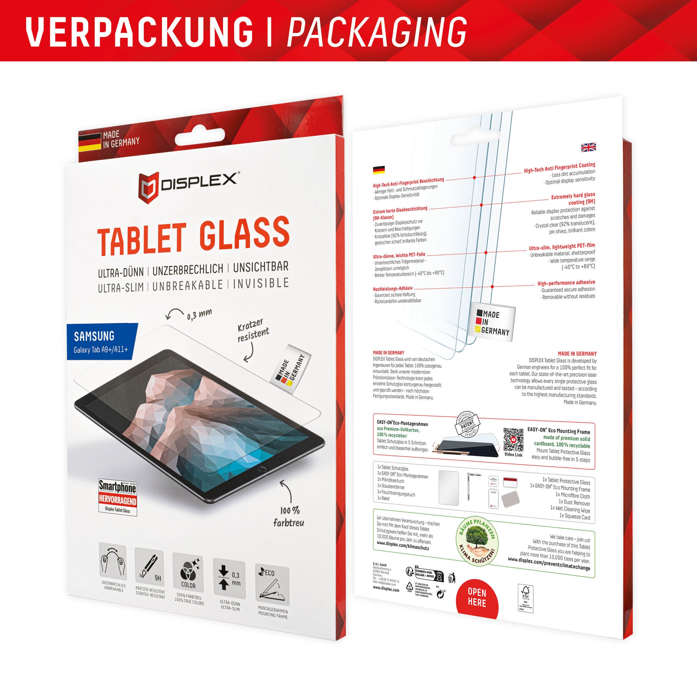 Displex Displayschutzglas »Tablet Glass« für Samsung Galaxy Tab A9+;Samsung Galaxy Tab A11+ Bildschirmschutz, Schutzglas, Splitterschutz, kratzfest