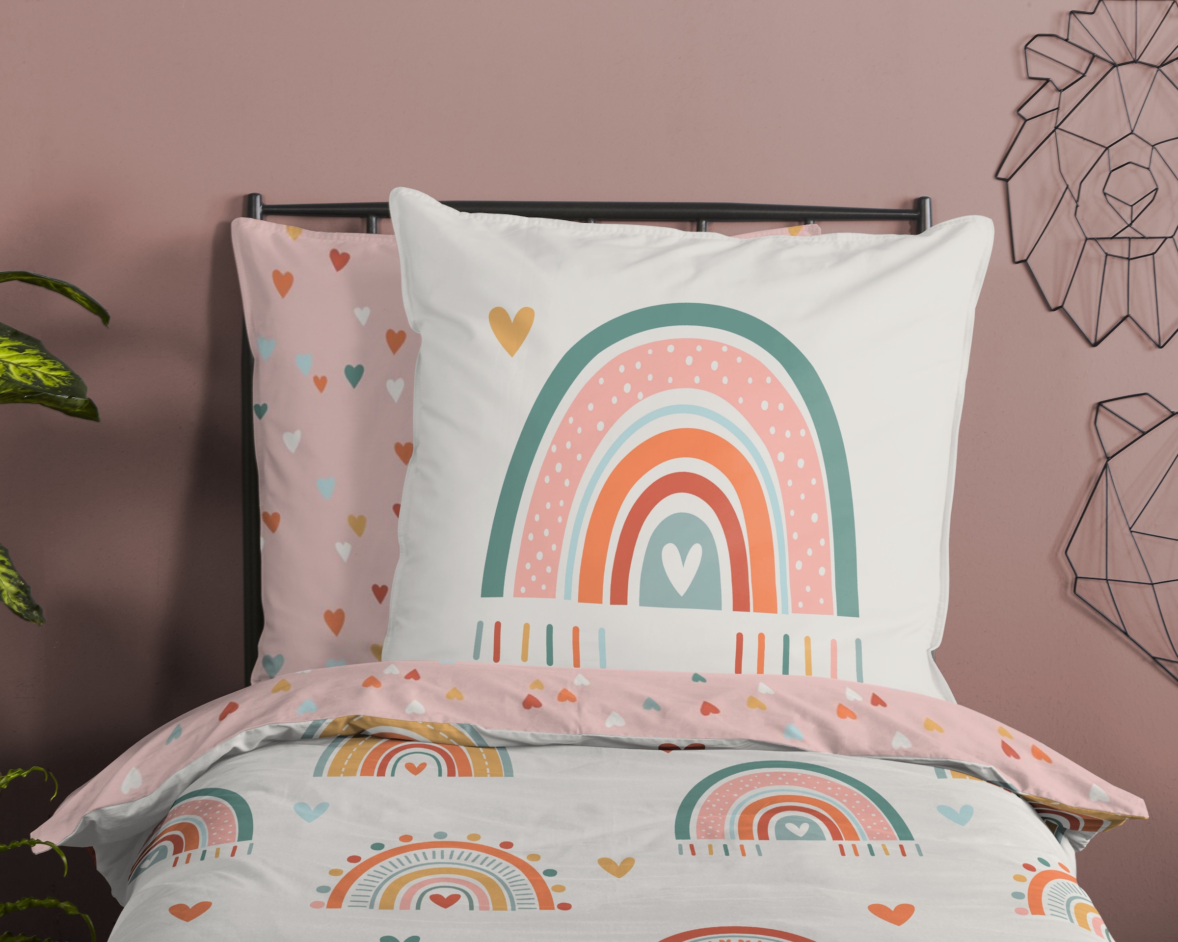 good morning Kinderbettwäsche »Louie« 2 Stk. tlg. Baumwolle, Renforcé, Wendeoptik, Baby, Kind, Mädchen, Regenbogen, Rosa