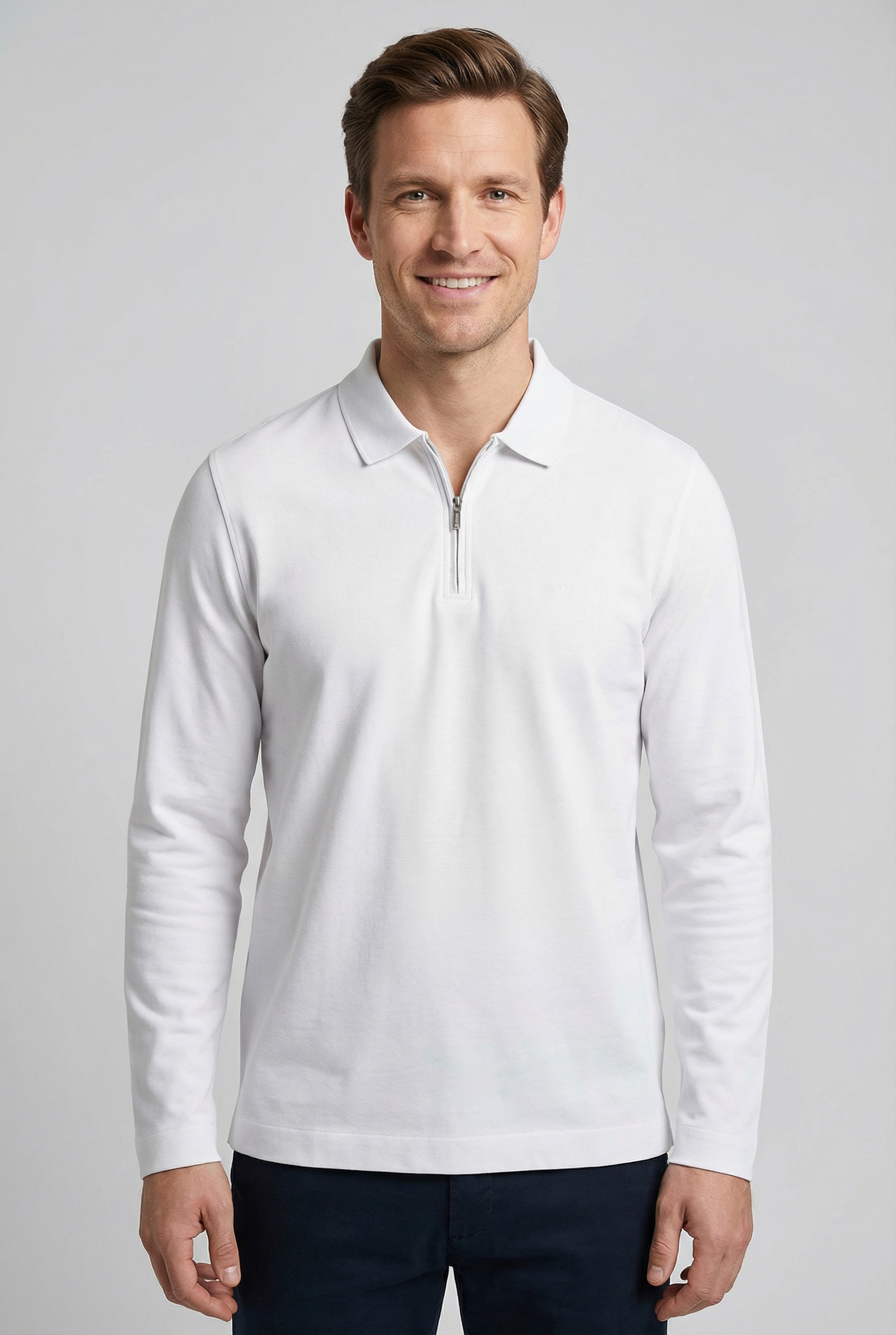 FYNCH-HATTON Langarmshirt normale Passform, mit Zipper, mit Hemdkragen, hüftbedeckende Länge