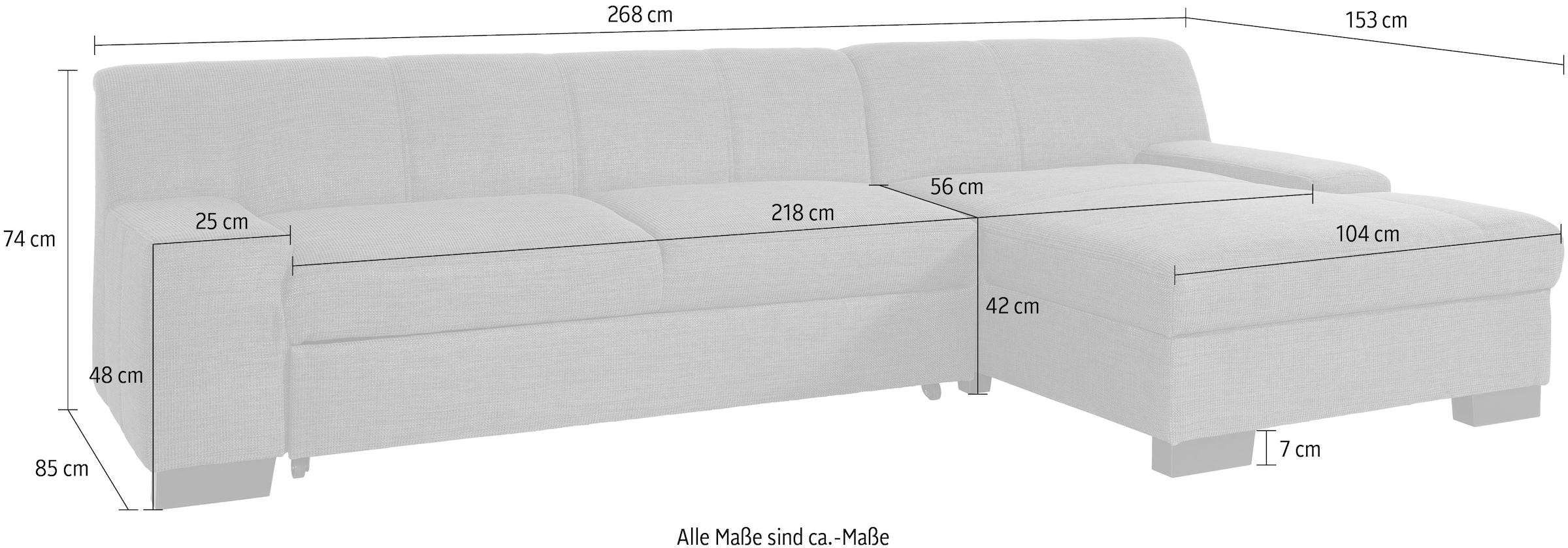 DOMO collection Canapé d'angle »Norma Top, elegant, flache Armlehnen, bequem, Breite 268cm, L-Form« option avec fonction lit