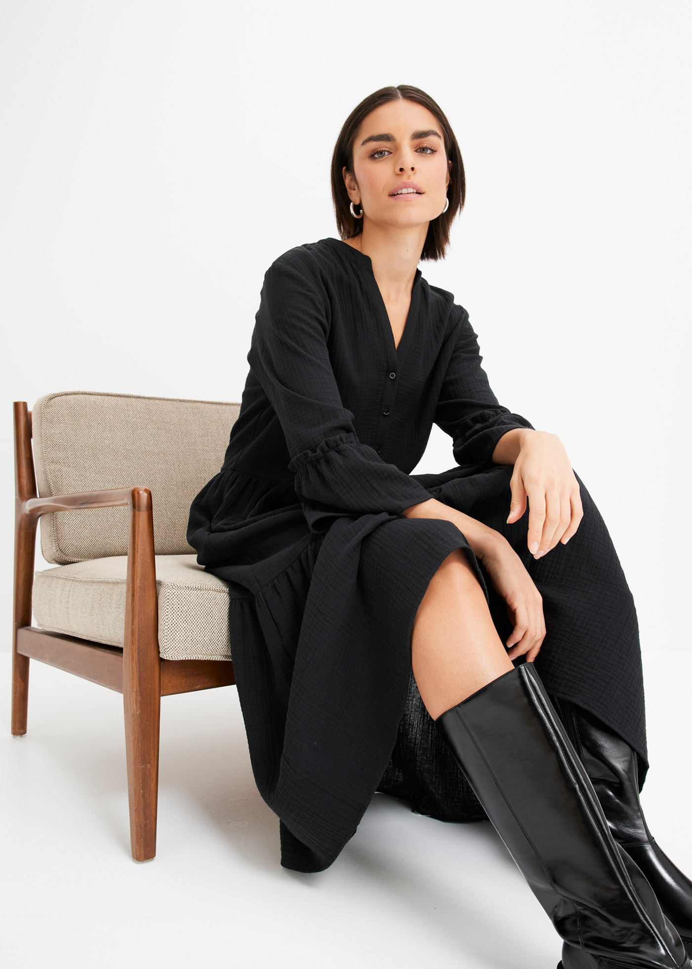 bonprix Maxikleid für Frühjahr und Sommer, aus reiner Baumwolle, Oversize-Fit