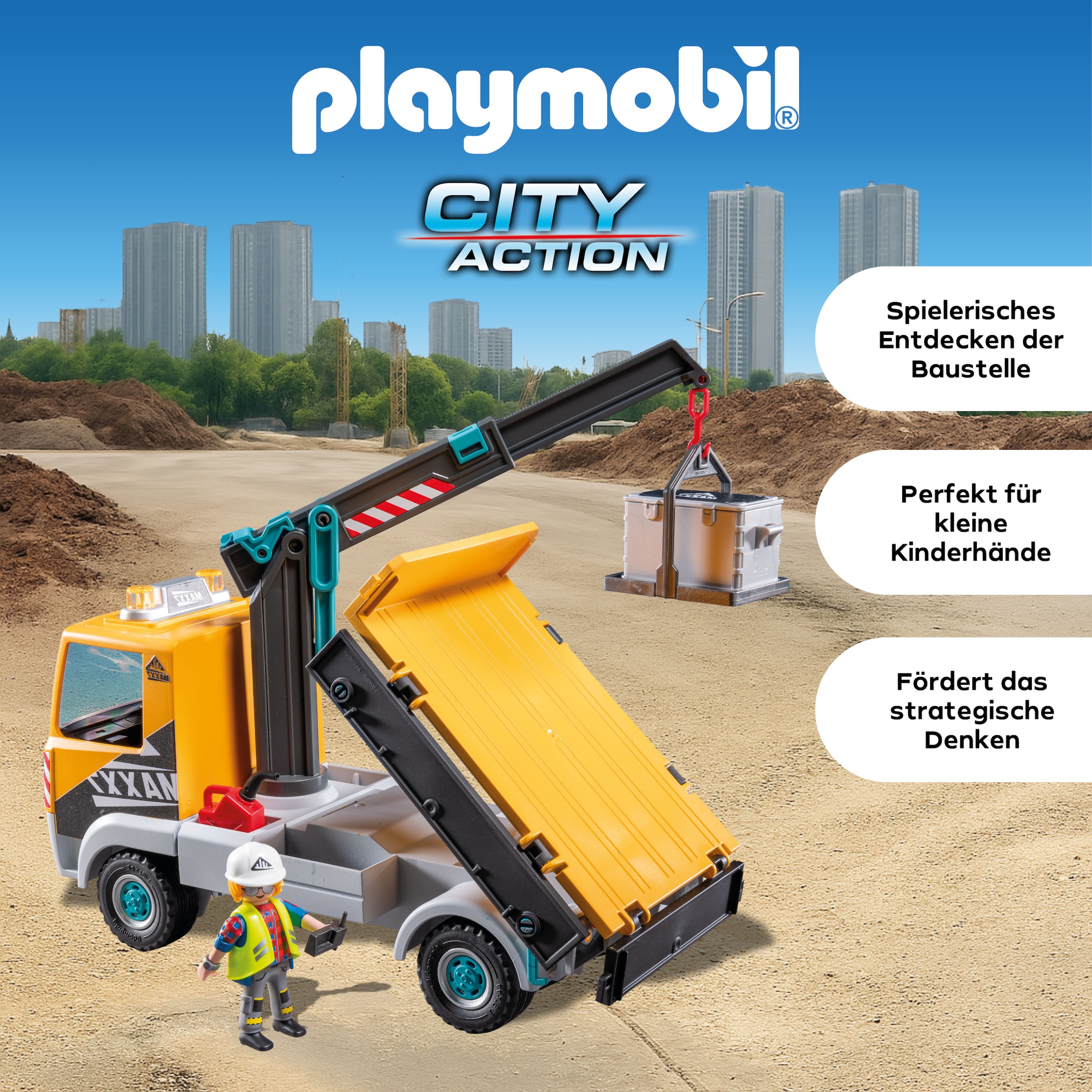 Playmobil® Jeu de construction »Baustellen-LKW mit Kran (71750), Playmobil Action Heroes«
