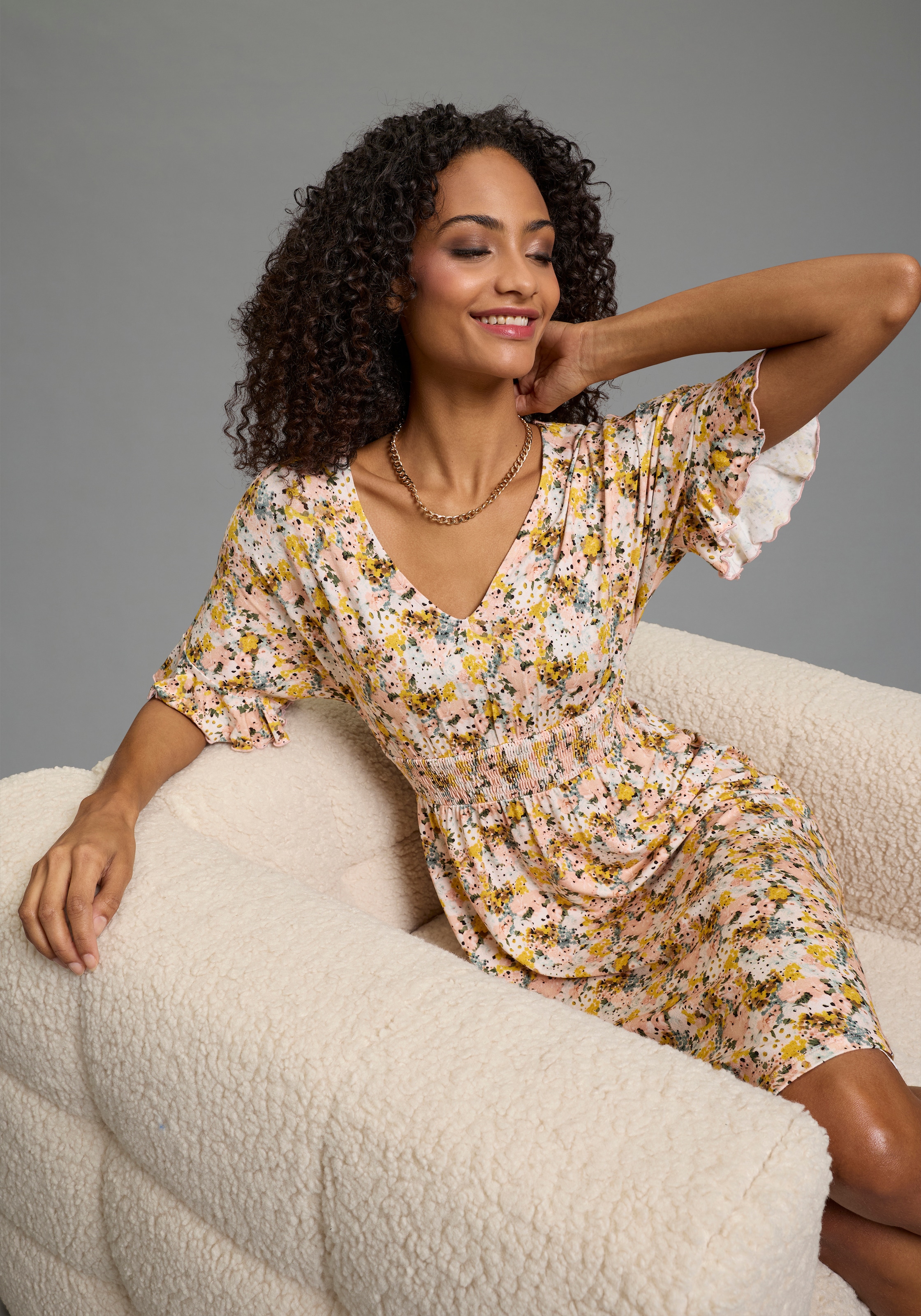 Laura Scott Sommerkleid mit Blümchen-Print und verspielten Ärmeln