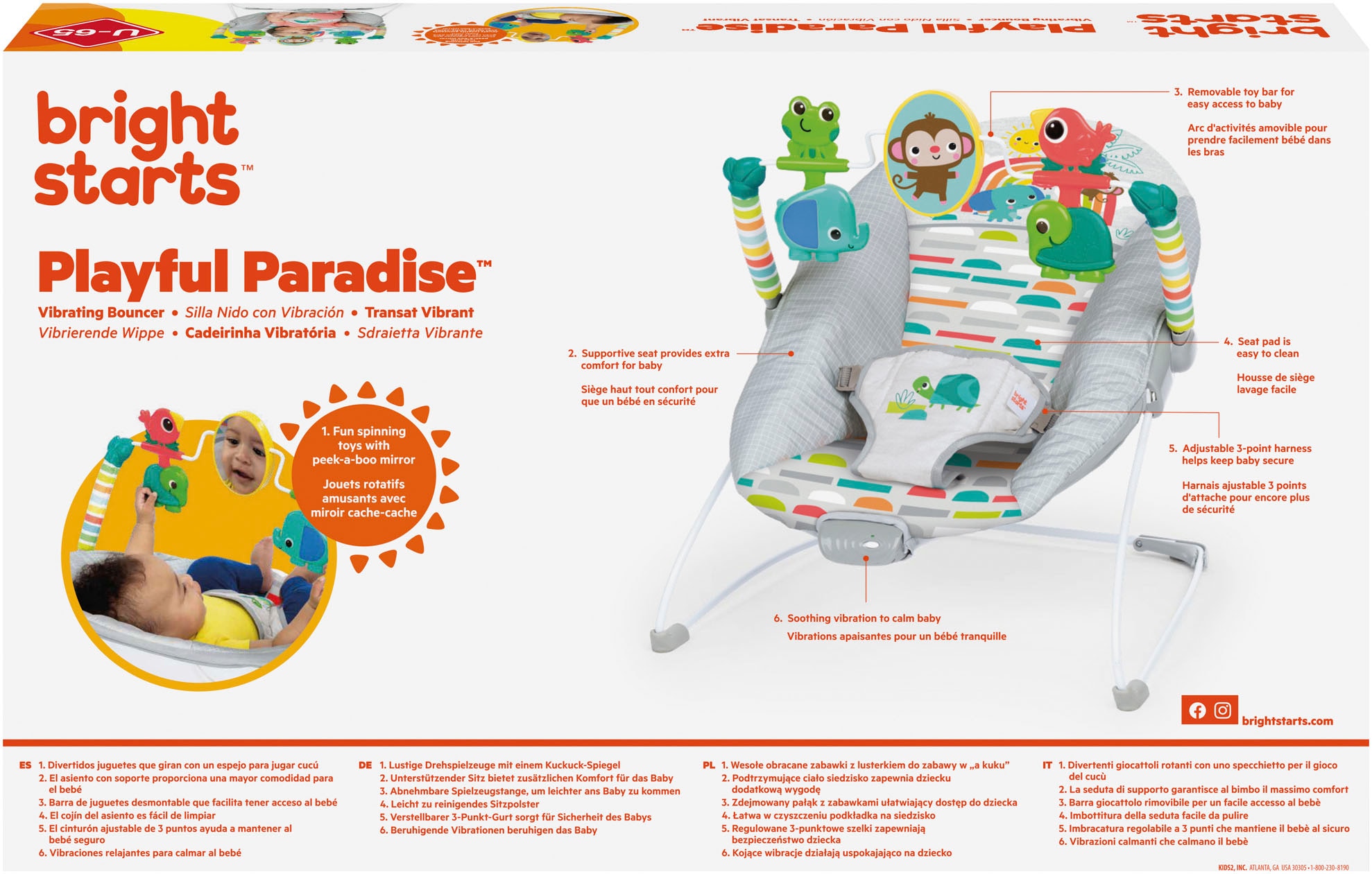 Bright Starts Babywippe »Playful Paradise™ Vibrating Bouncer« bis 9 kg mit Sound-Effekt