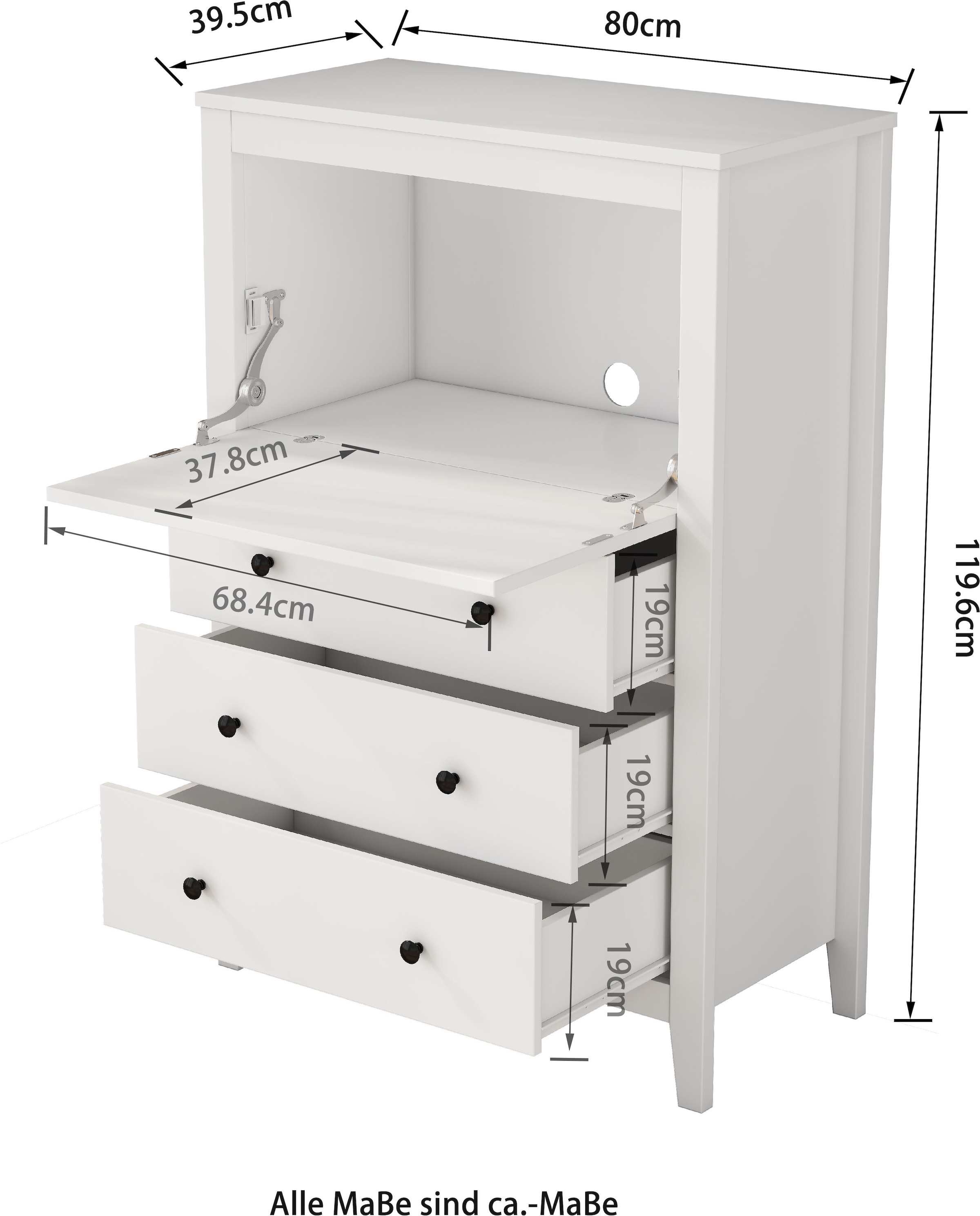 GOODproduct Secrétaire de style maison de campagne, (L/P/H) : 80/39,5/119,6 cm