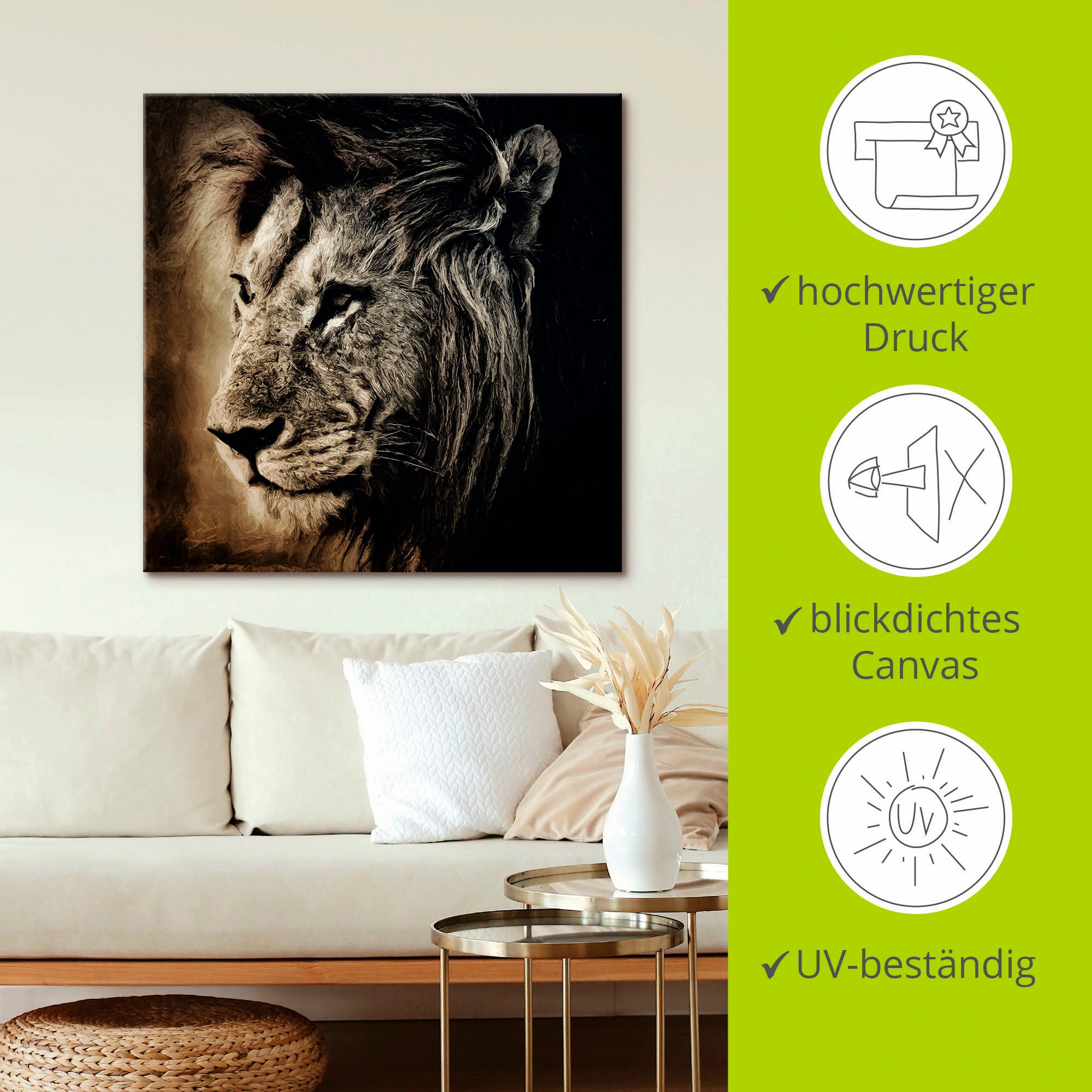 Artland Leinwandbild »Löwe II« Wildtiere 1 Stk. tlg. auf Keilrahmen gespannt