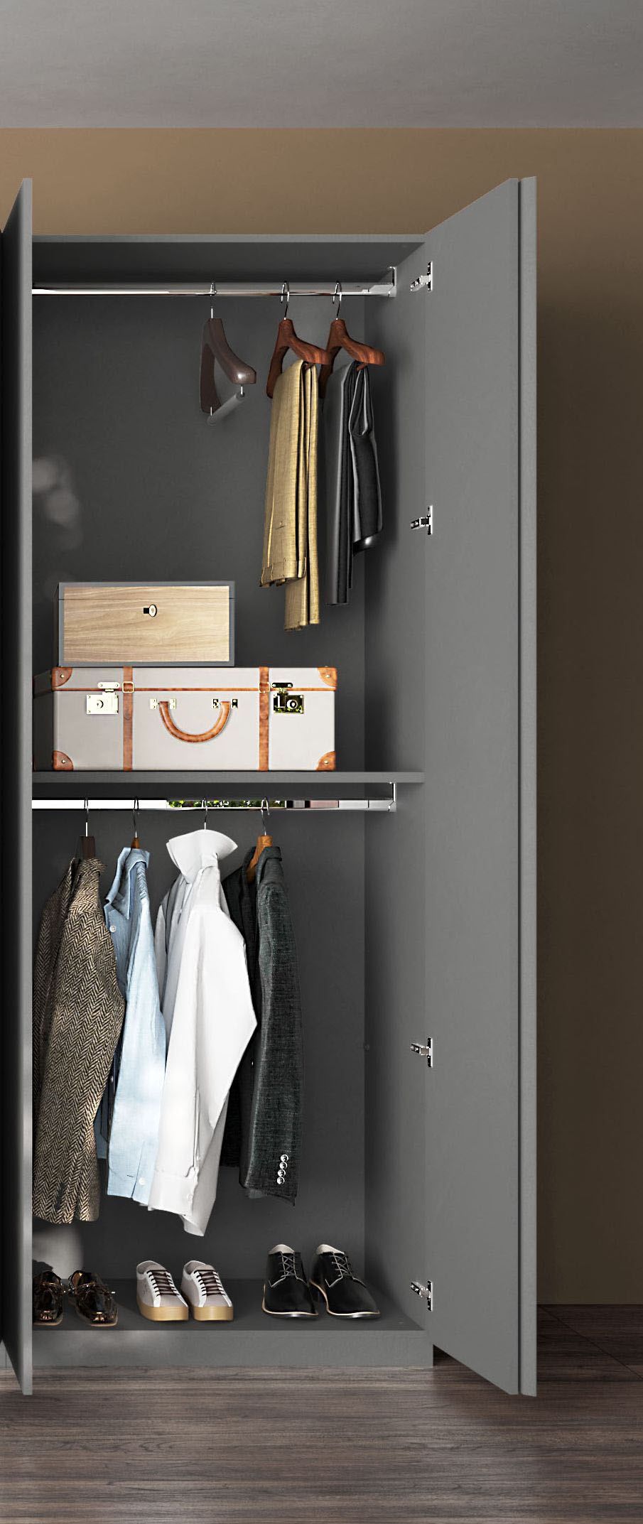 Home affaire Drehtürenschrank »Jupiter, Kleiderschrank in 3 Breiten, trendiges Steingrau, Griffblende« B/H 92/240 cm, 2-türig, 22 mm starker Boden, funktional