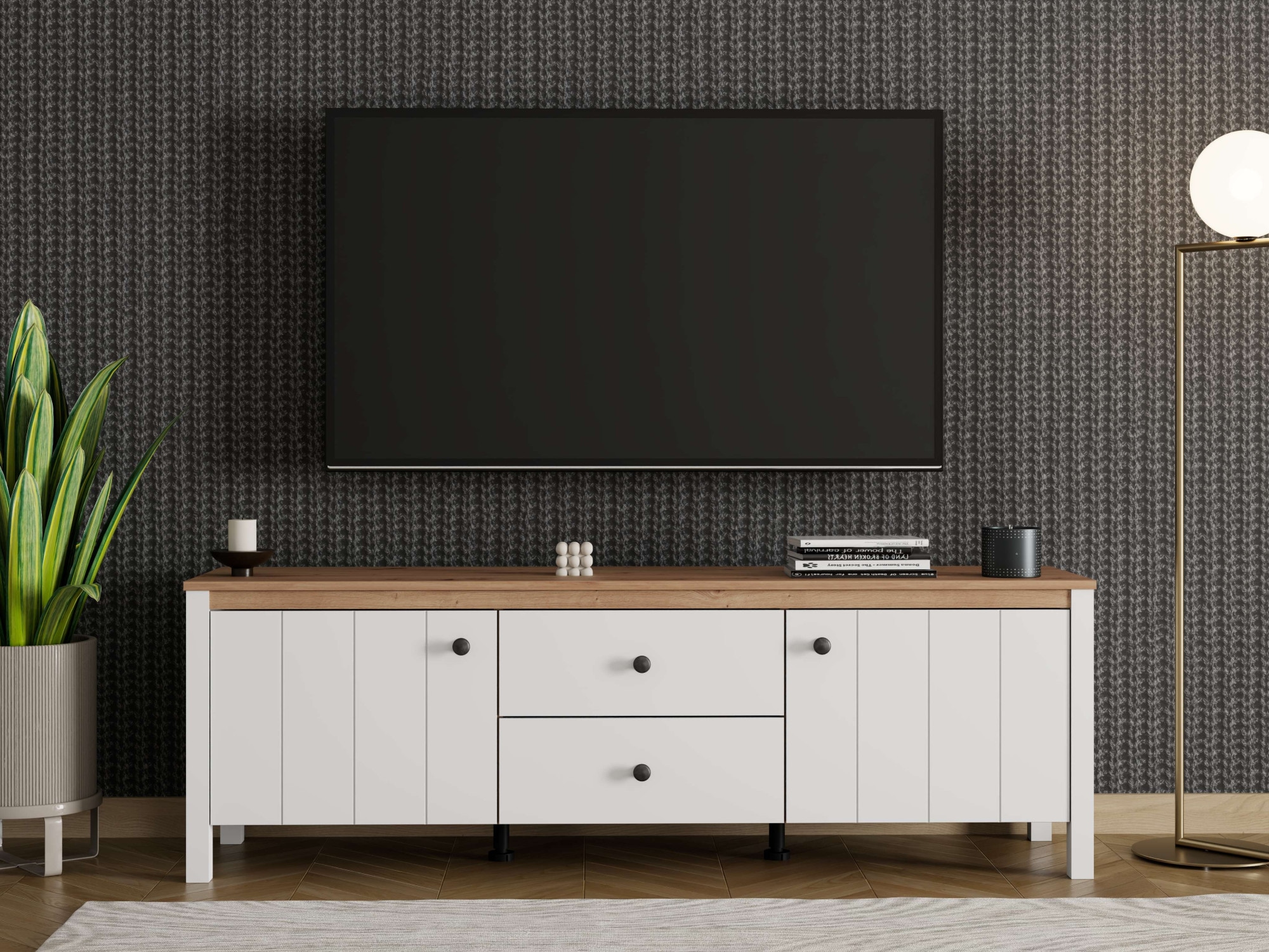 Home affaire Table basse »BEDFORD, TV-Board, TV-Kommode, TV-Schrank, TV-Unterschrank, TV-Möbel« Profil MDF 2D recouvert, marquage à chaud