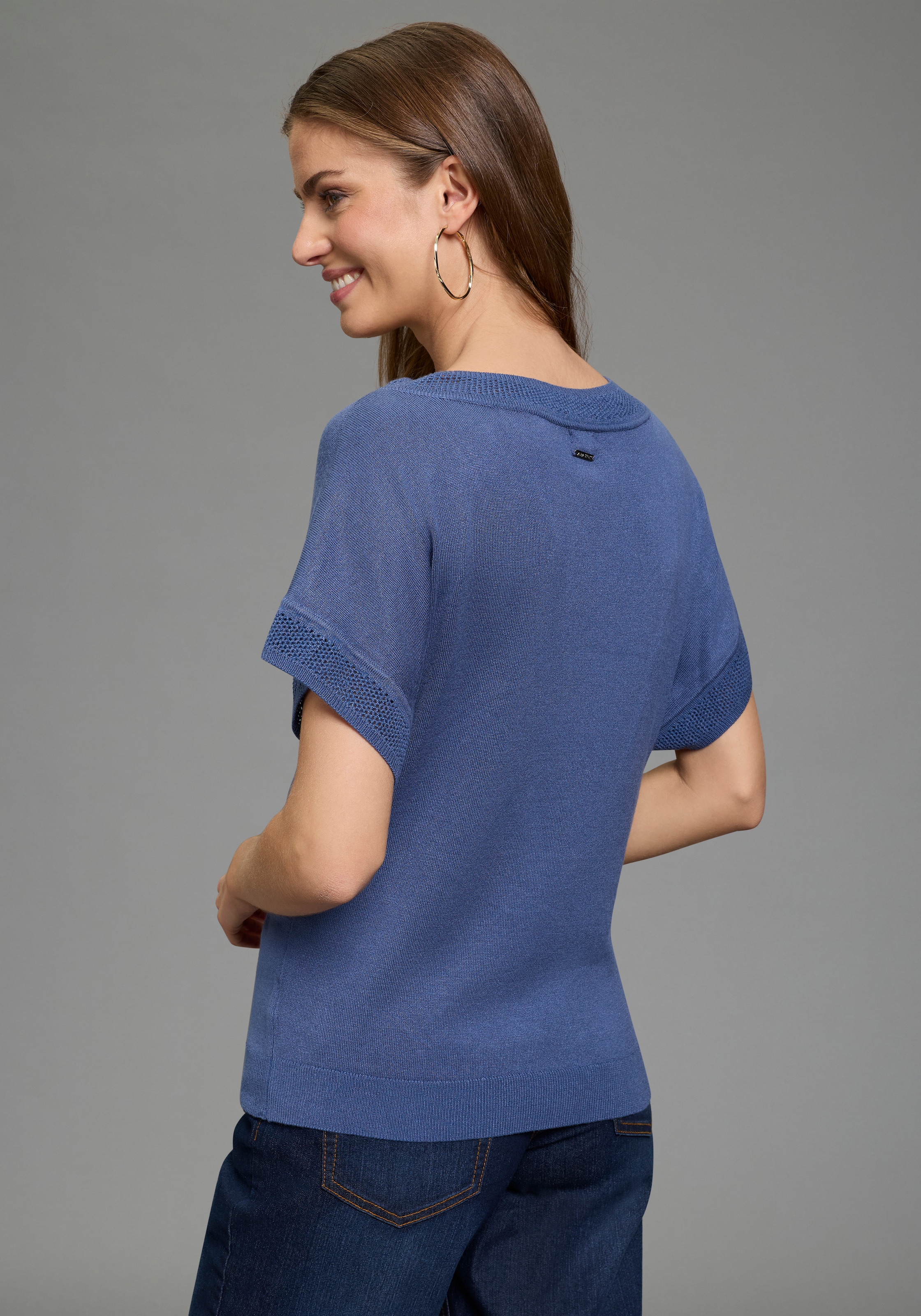 Laura Scott Kurzarmpullover mit sommerlichem Ajourmuster