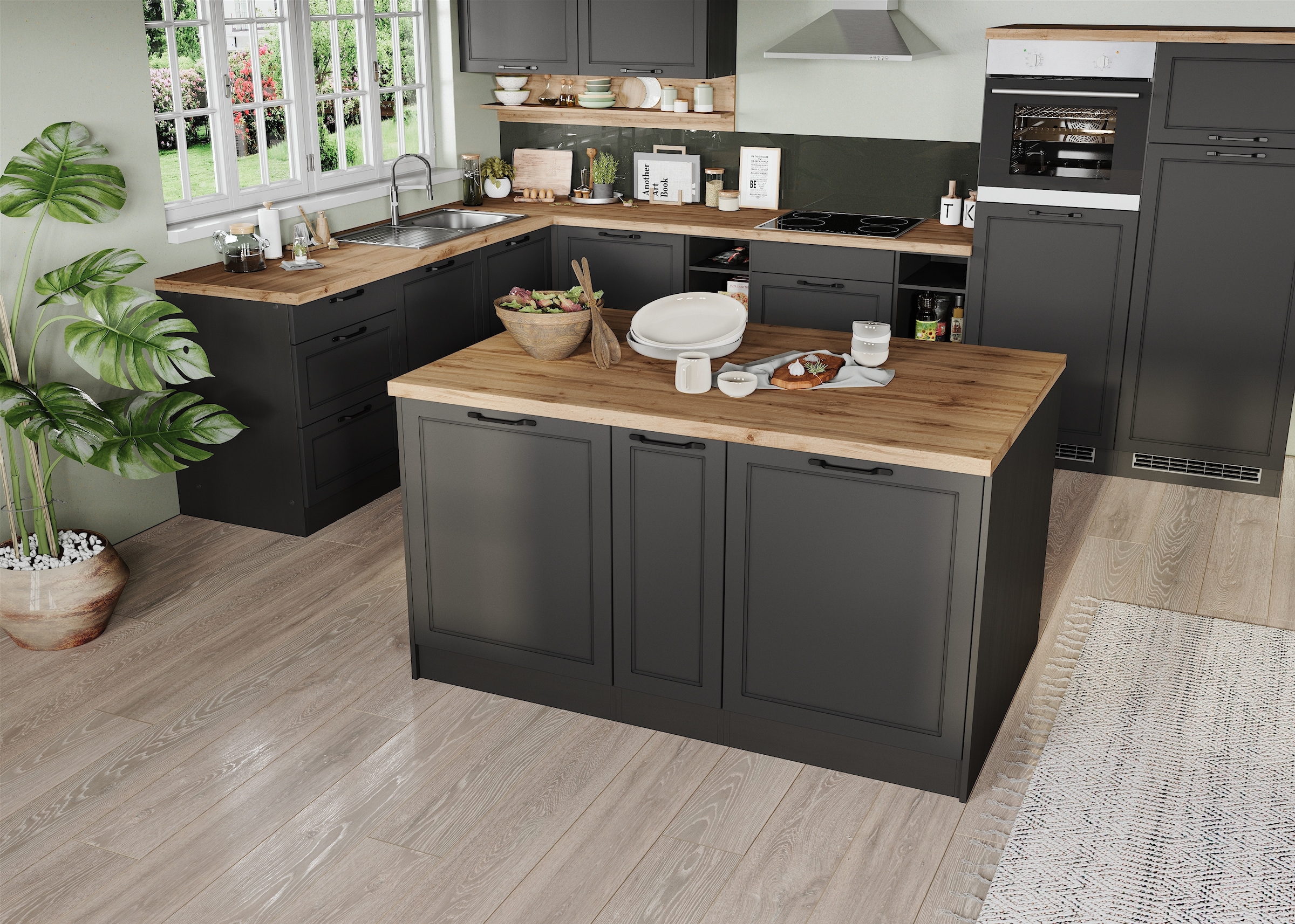 KOCHSTATION Ilot de cuisine »KS-Lana, Breite 153 cm« façades MDF, plan de travail épaisseur 38mm
