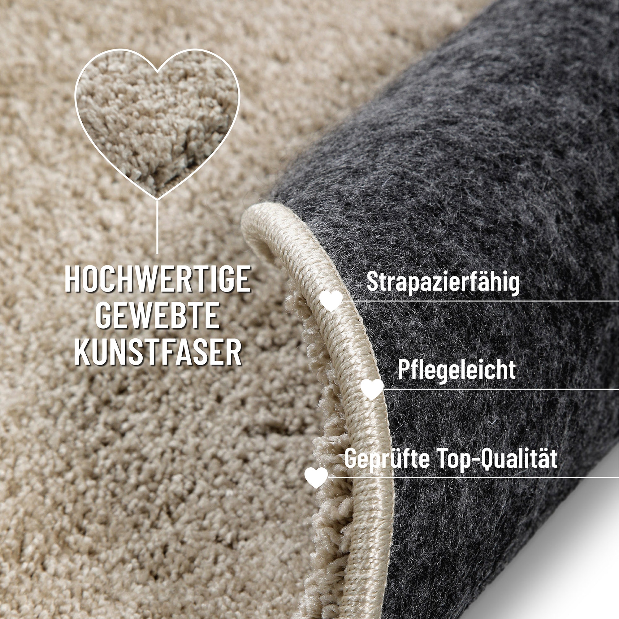 Wecon home Basics Tapis à poils longs »Nova« Rond 25 mm Höhe Shaggy, gewebt, robust, Wohnzimmer, Schlafzimmer