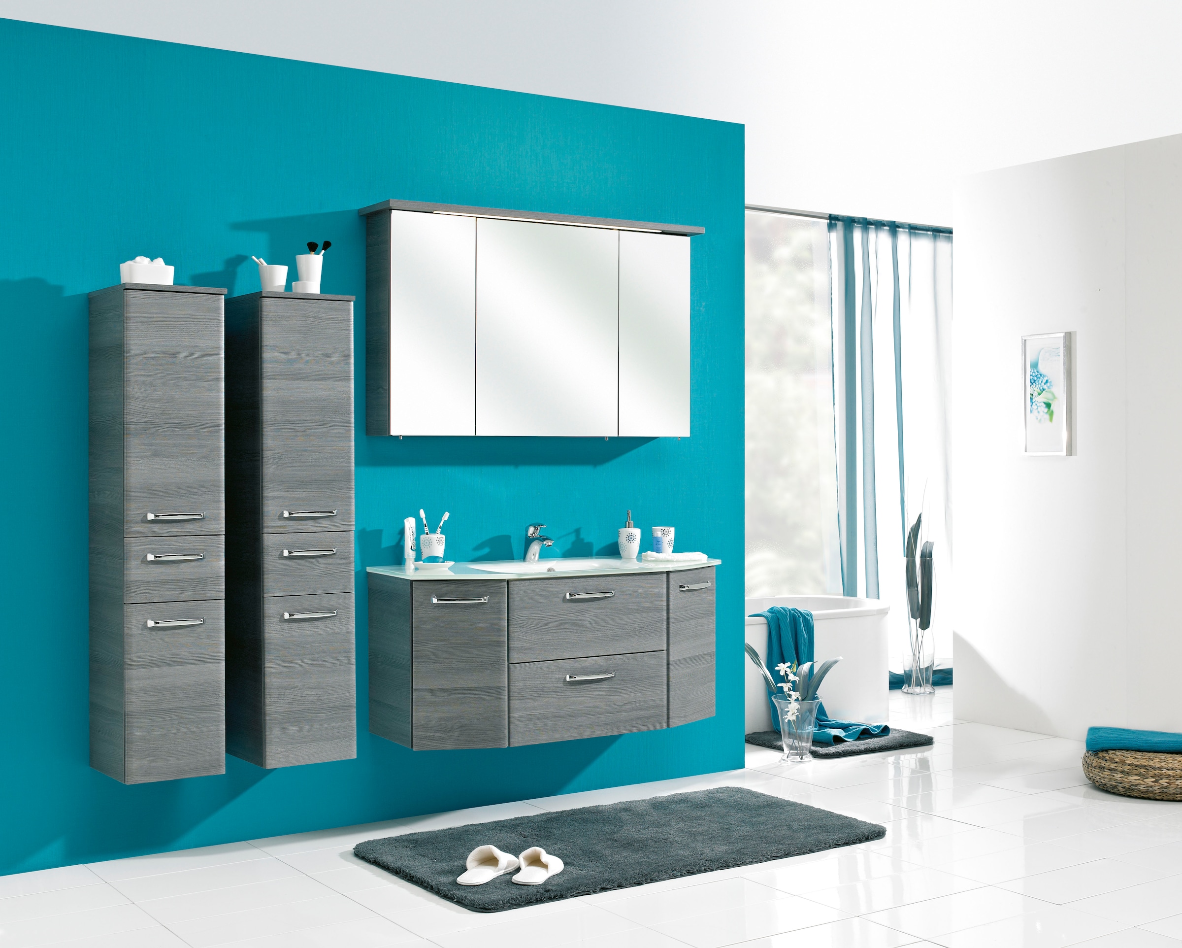 Saphir Armoire intermédiaire »Quickset Badschrank 30 cm breit, 2 Türen, 1 Schublade, 3 Einlegeböden« Armoire de salle de bain midi avec amortisseur de porte, poignées chromées brillantes