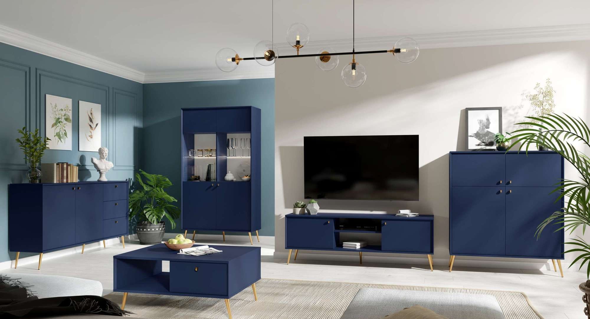 Home affaire Commode »ROMILDA Sideboard mit 3 Schubladen und 2 Türen, B/T/H: 156/40,5/89 cm« Kommode mit goldenen Griffen auf goldenen Füssen, viel Stauraum