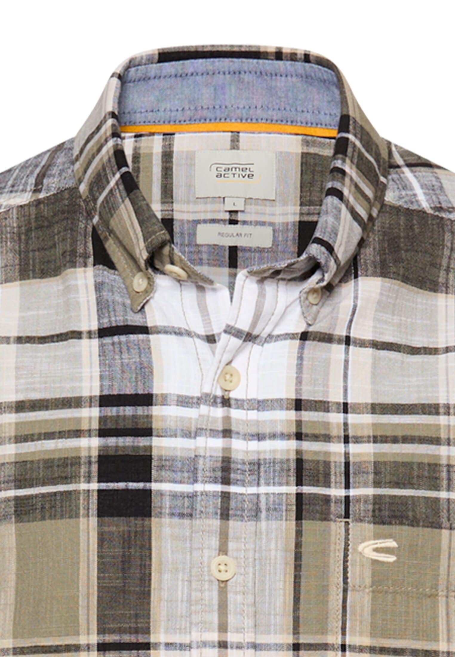 camel active Chemise à manches courtes manches courtes, motif à carreaux, coupe normale, col boutonné
