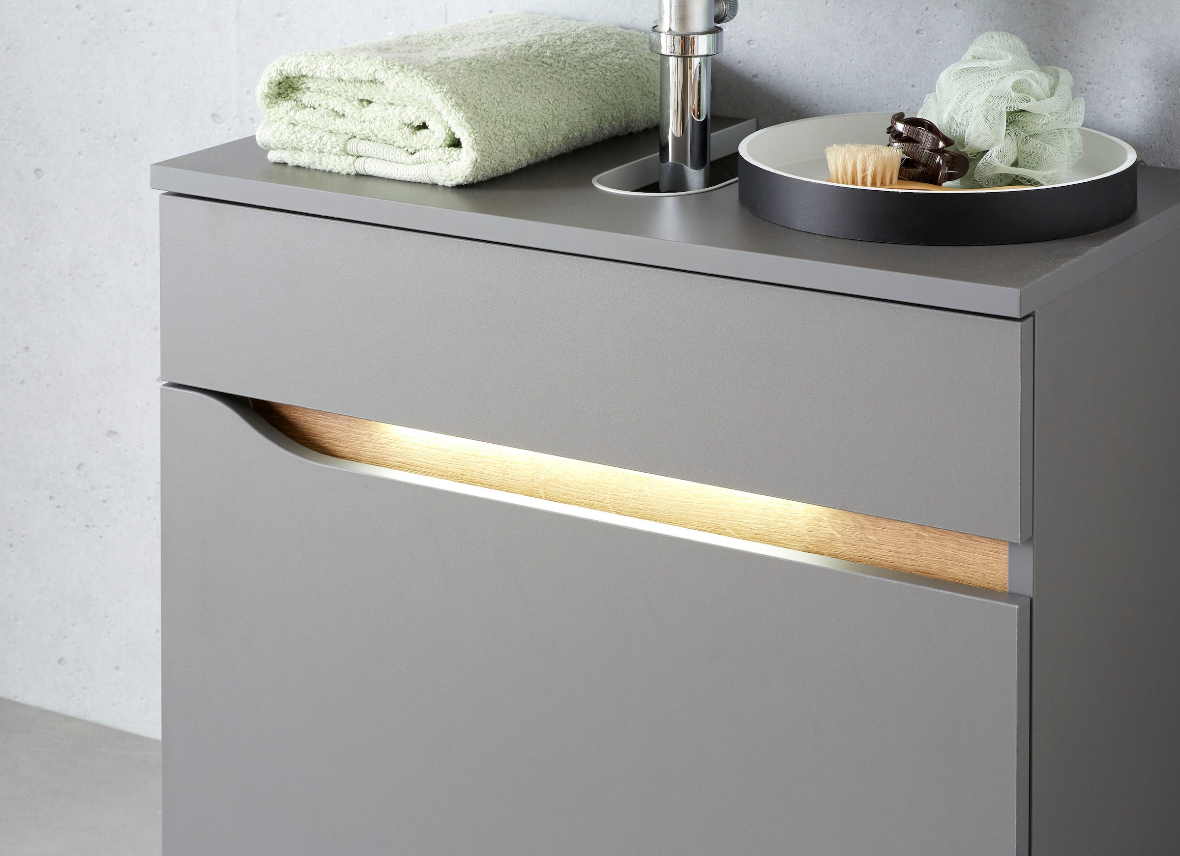 Saphir Armoire sous lavabo »Quickset Unterbeckenschrank, 60 cm breit, 1 Schublade« meuble sous-lavabo avec découpe siphon, sans lavabo, sans poignées