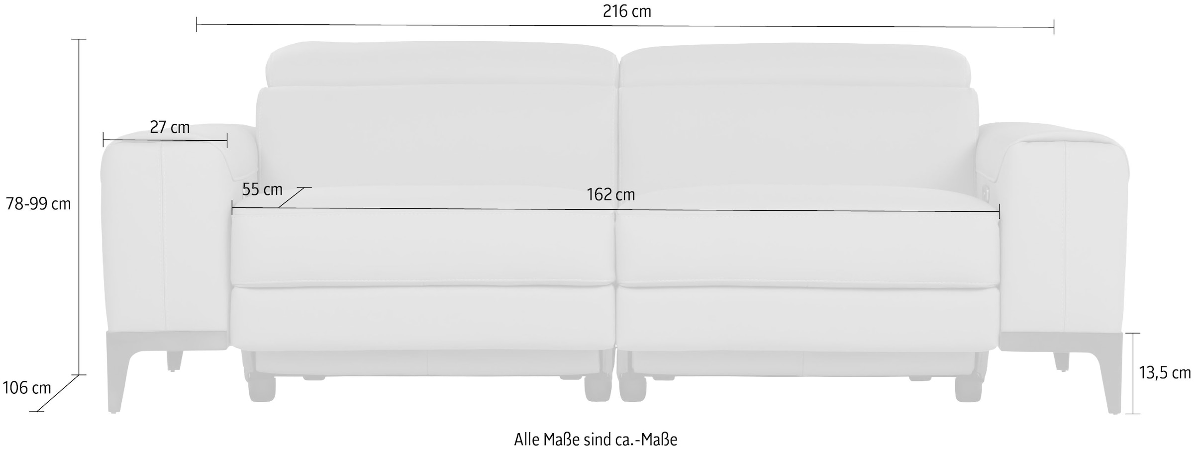 CALIA ITALIA 3-places »Benja, Designsofa mit erstklassigen Komfortfunktionen zum Wohlfühlen« in Leder, mit elektrischer Relaxfunktion