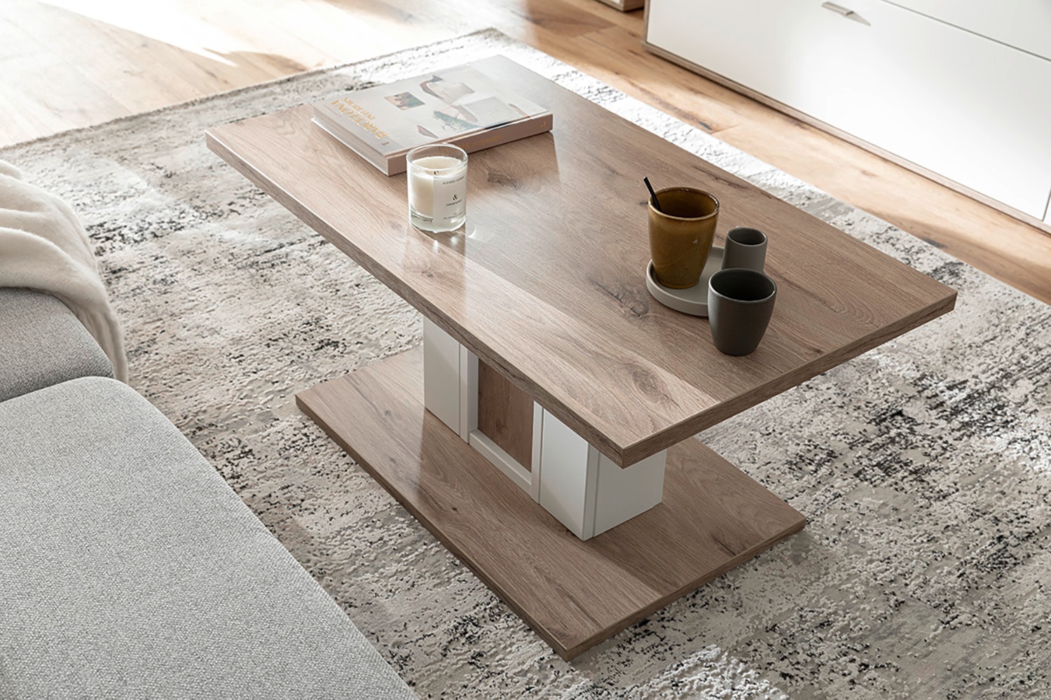 MCA furniture Couchtisch »SANTERNO Couchtisch mit Säule« 1 Stk. tlg. Tisch, Soft White/Viking Oak, mit Säule, belastbar 50kg, Breite 95 cm