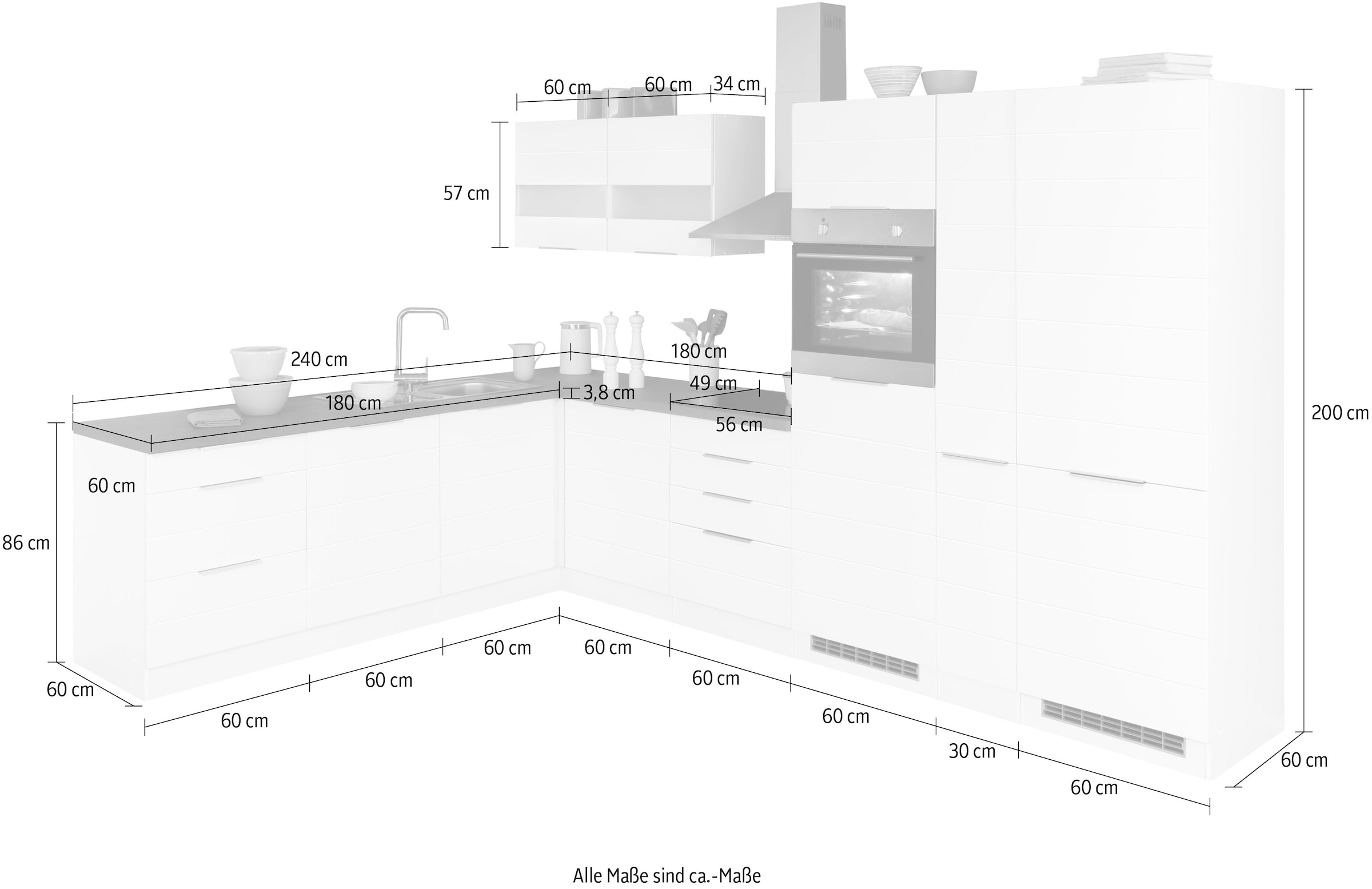 KOCHSTATION Winkelküche »KS-Luhe« Stellbreite 240x330 cm, wahlweise mit oder ohne E-Geräten, MDF-Fronten