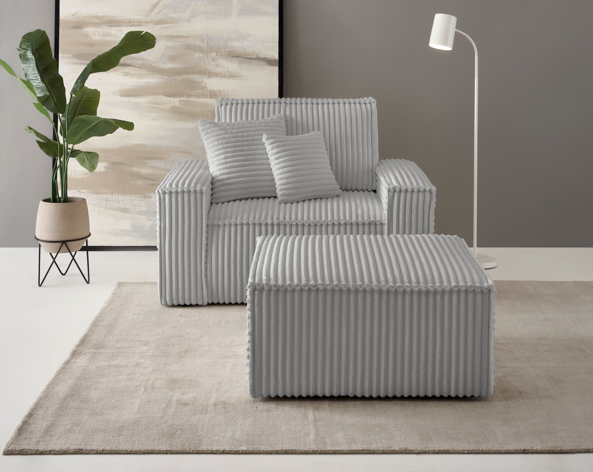 GOODproduct Loveseat »FINNLEY, Loveseat & Hocker im Set, trendige Stoffe, inkl. Zierkissen« 2 Stk. tlg. verfügbar in den Stoffqualitäten Bouclé, Struktur fein und Mega Cord