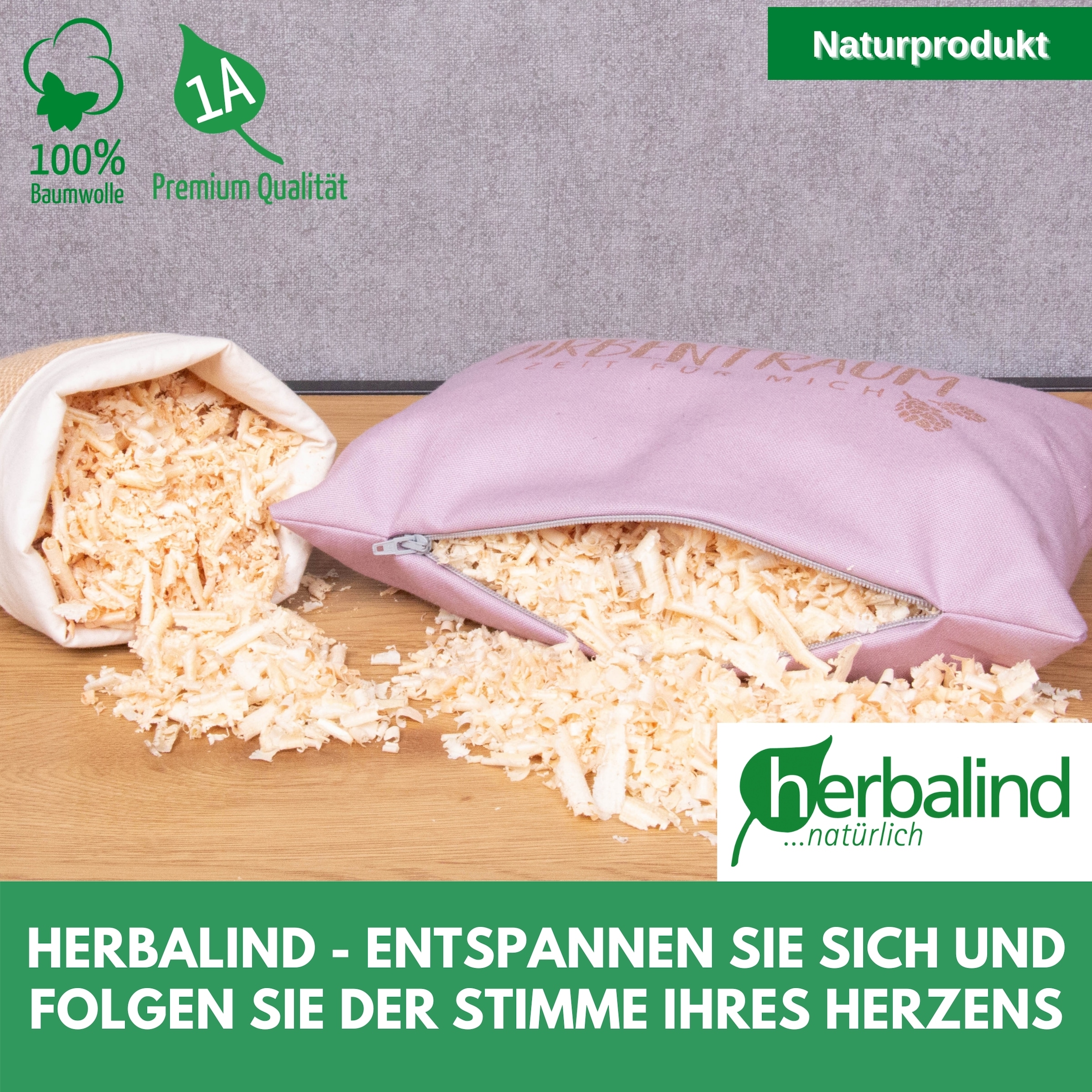 herbalind Zirbenkissen »Zirbentraum in Anthrazit/Roségold 30x20 mit Reissverschluss - Gefüllt« mit hochwertigen Zirbenholzflocken 100% Baumwolle - Made in Germany