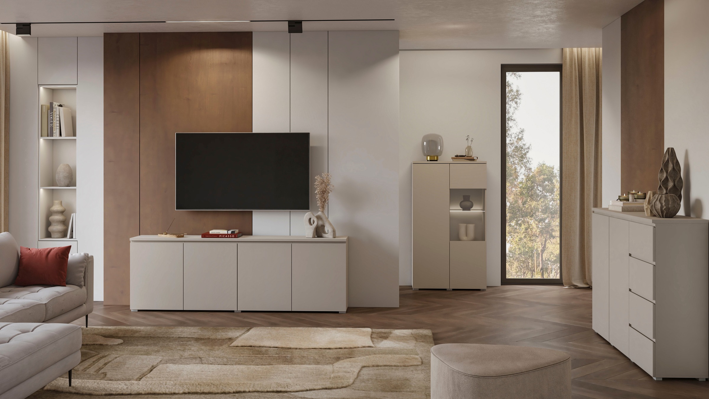 GOODproduct Buffet haut »Modo, Breite 150 cm, moderne grifflose Kommode 2Türen/4 SK« Schubladenkommode mit viel Stauraum, Einlegeböden verstellbar