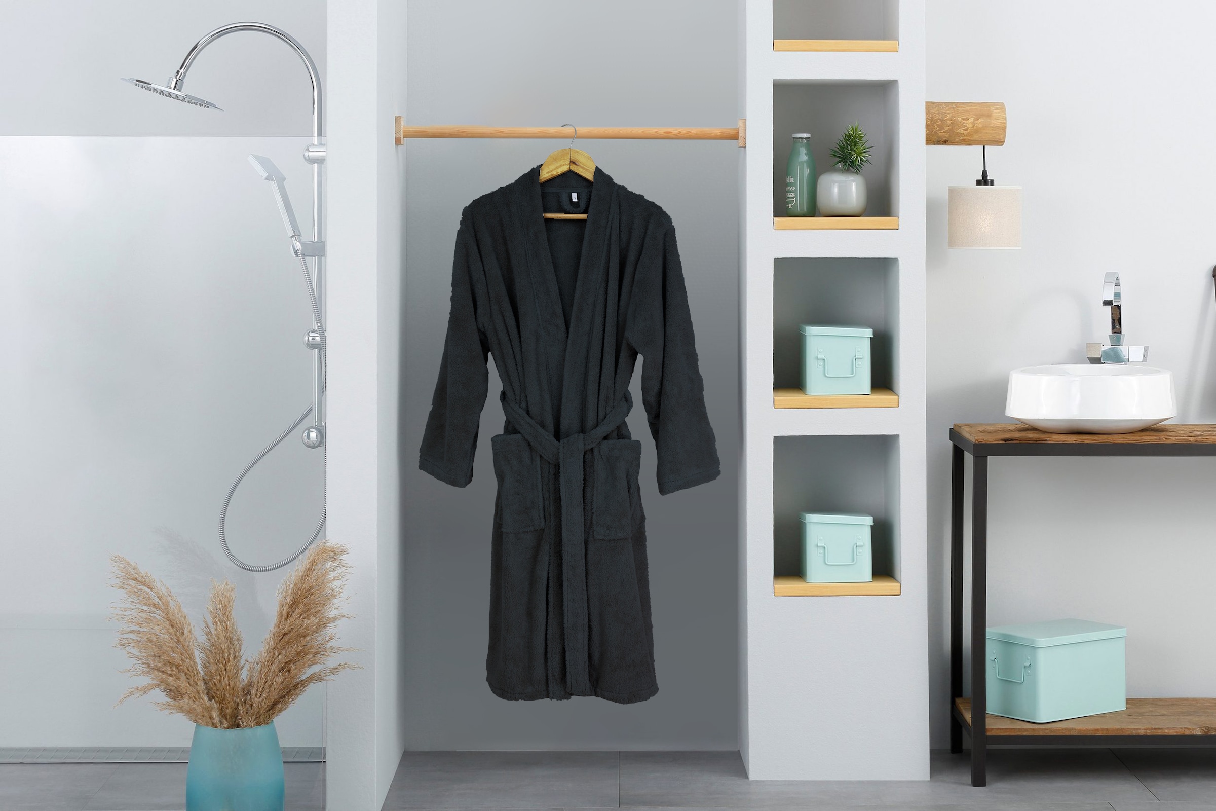 my home Unisex-Bademantel »Lillou Kimono, ideal für Sauna & Spa, Hotelbademantel, Morgenmantel« 1 Stk. tlg., kuschelig weicher Fleece, plüsch, für Damen und Herren, XS-3XL