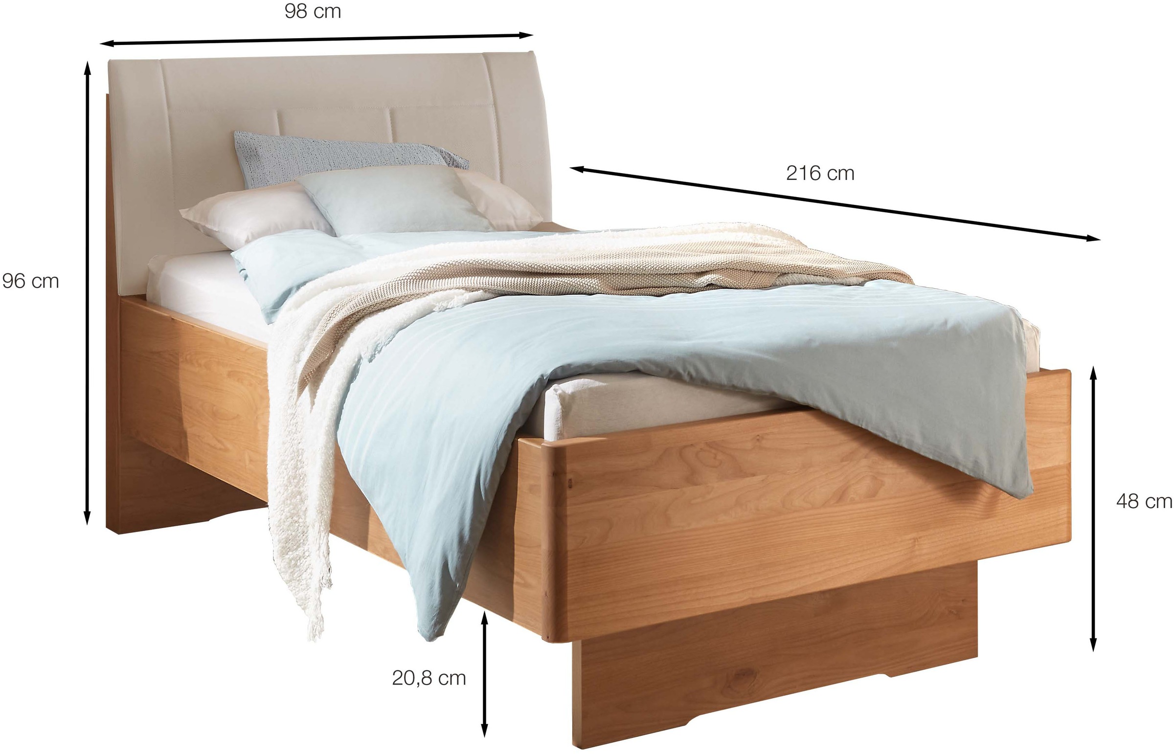 WIEMANN Holzbett »Cardiff, Bettgestell, Bettrahmen, teilmassiv, mit Polsterkopfteil« Belastbarkeit 110/220 Kg, 4-fache höhenverstellbar, MADE IN GERMANY,  Fussteil aus Massivholz, verschiedene Grössen