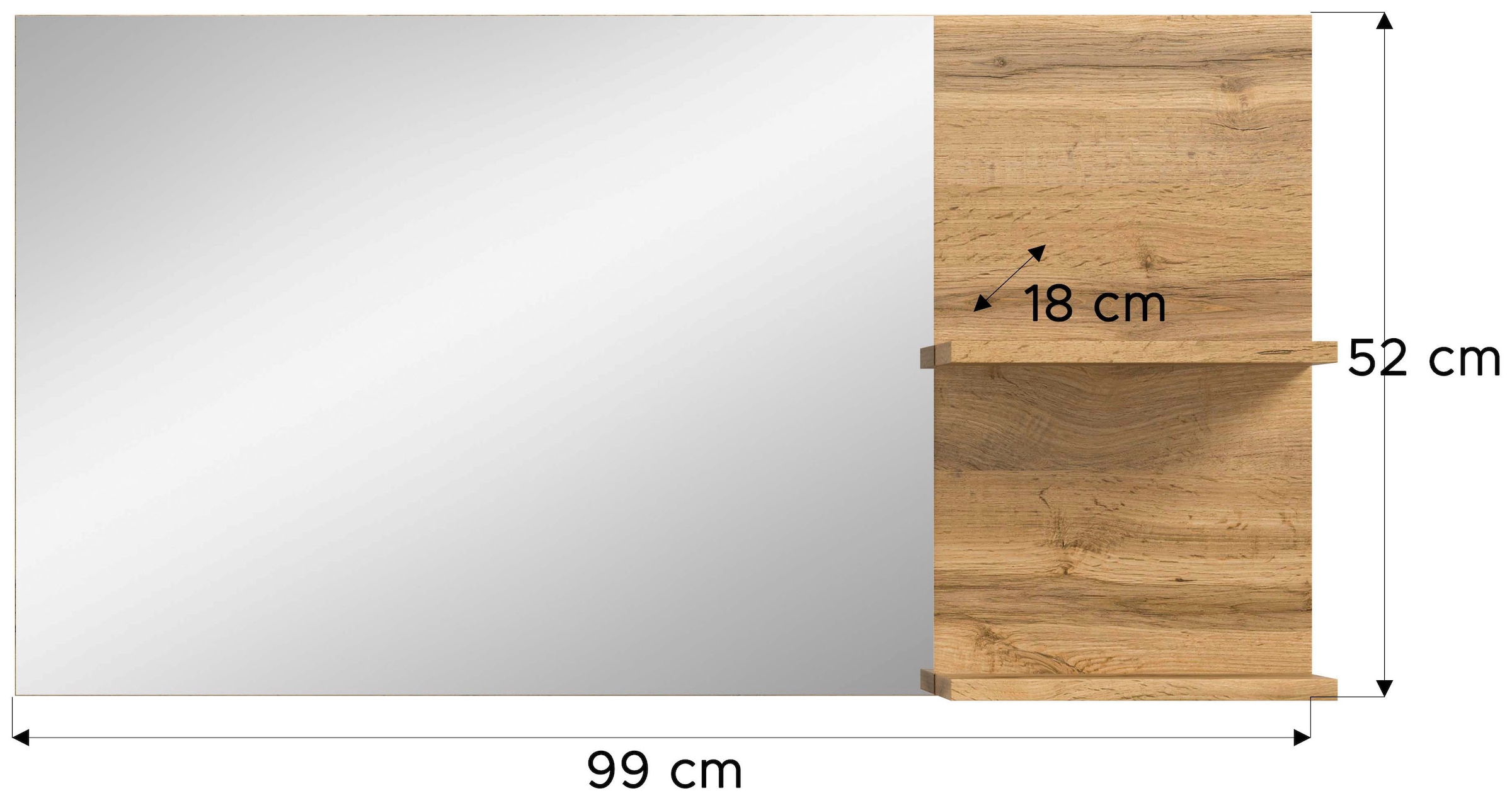GOODproduct Miroir »MAMBO II, Breite 99cm, 2 Ablageböden, grosse Spiegelfläche« miroir de vestibule, couloir, entrée, miroir avec tablette, panneau miroir