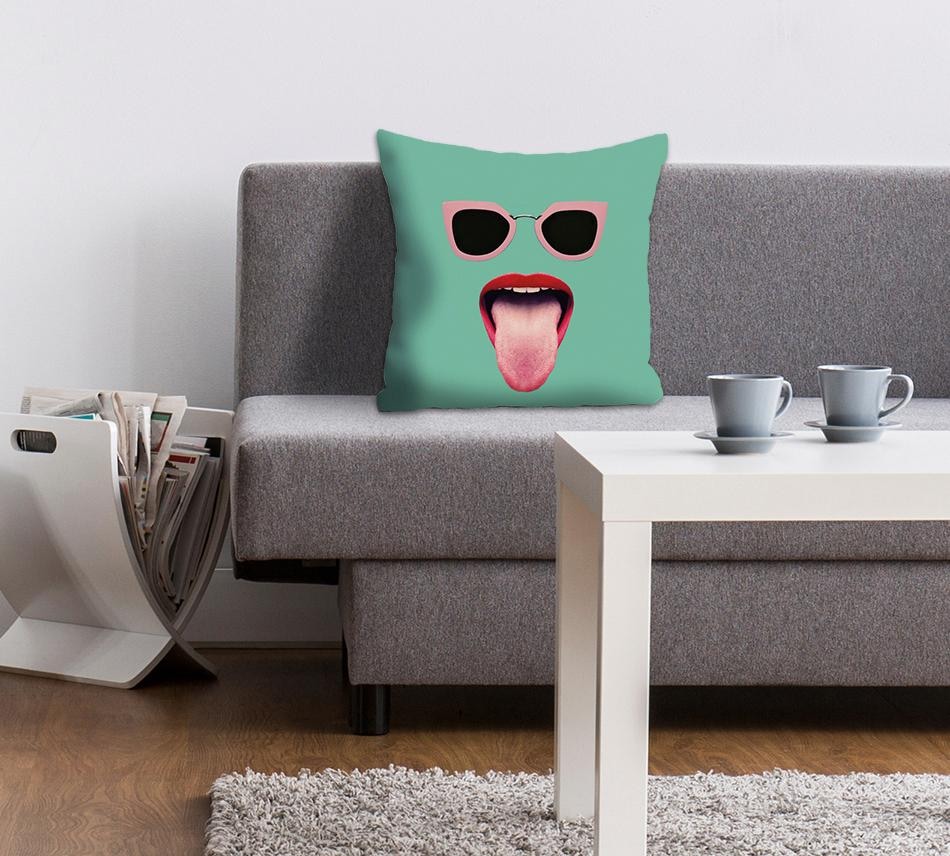 queence Coussin décoratif »»Mund + Brille«« in intensiven Farben, Kissenhülle ohne Füllung, 1 Stück
