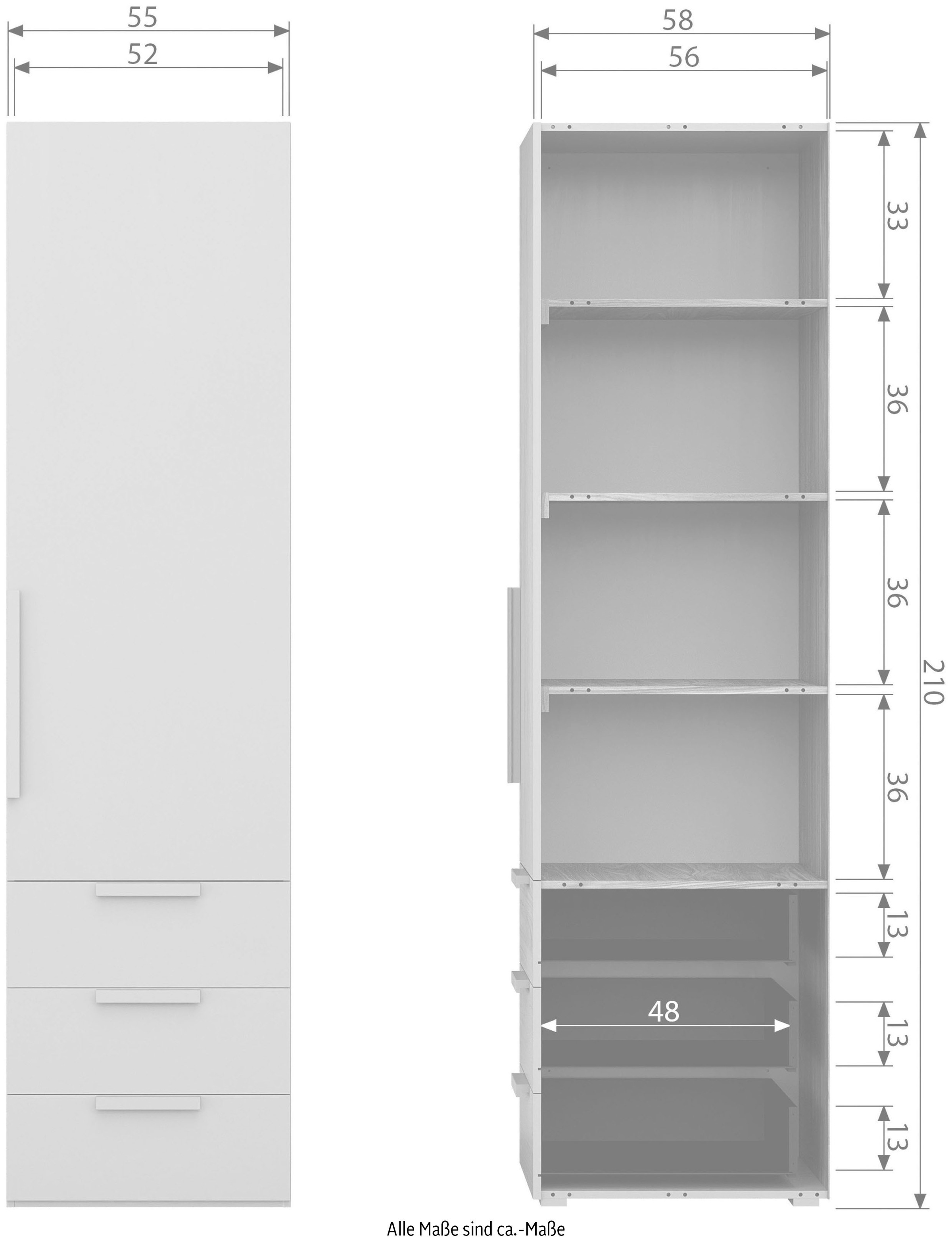 WOOOD »Rens Nussbaumdekor lackiert mit  Rollführung und sichtbare Maserung« H 210 x B 55 x T 58 cm, Wandbefestigung empfohlen, Kombinierbar