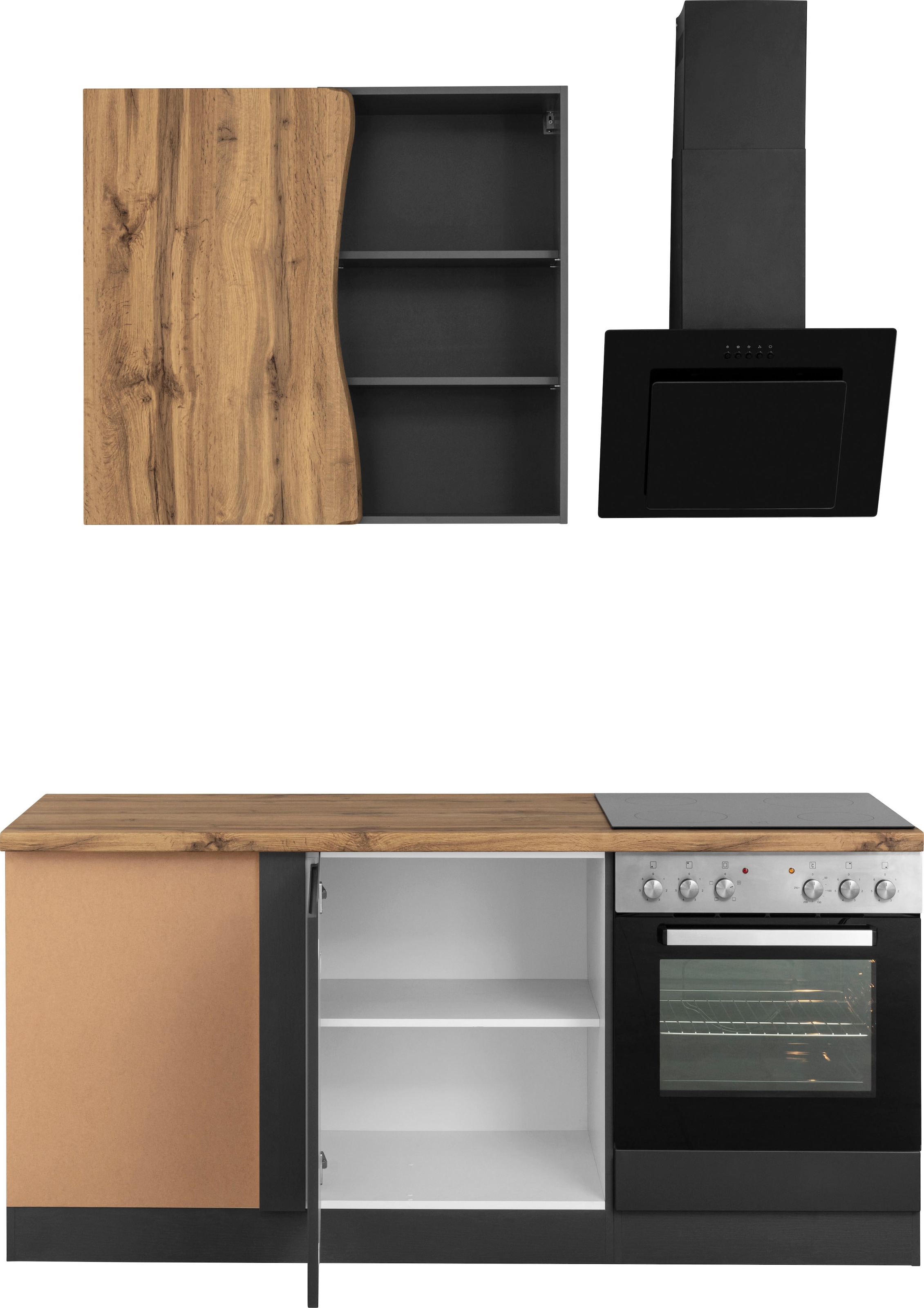 KOCHSTATION Winkelküche »KS-Bruneck« Stellbreite 380/180 cm breit, ohne E-Geräten, MDF Fronten