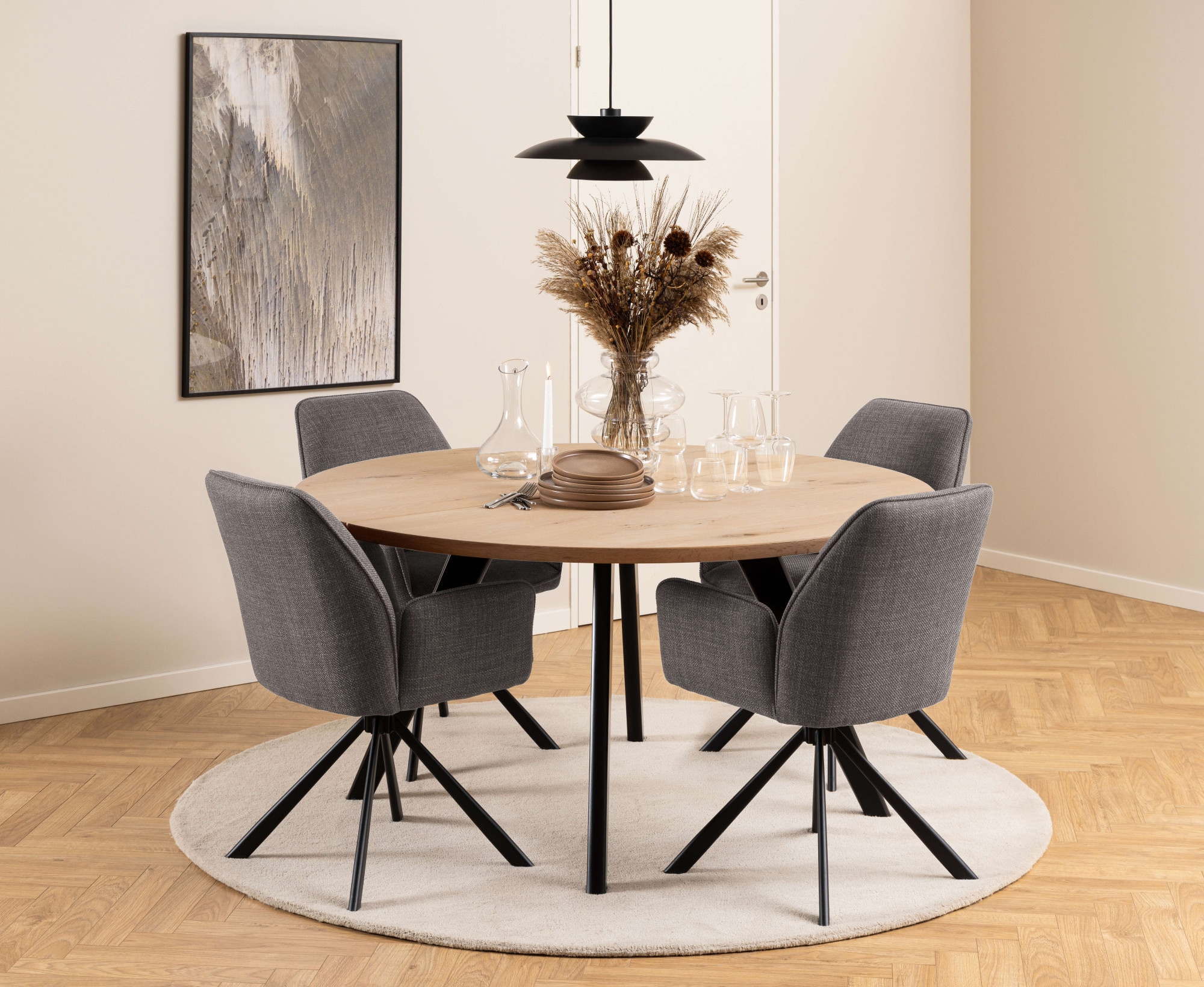 ACTONA GROUP Chaise de salle à manger »Glenda 2er-Set, 360° drehbar, mit Armlehnen, in mehreren Farben« () rembourré, avec accoudoir, pieds en acier noir, pivotant, lot de 2