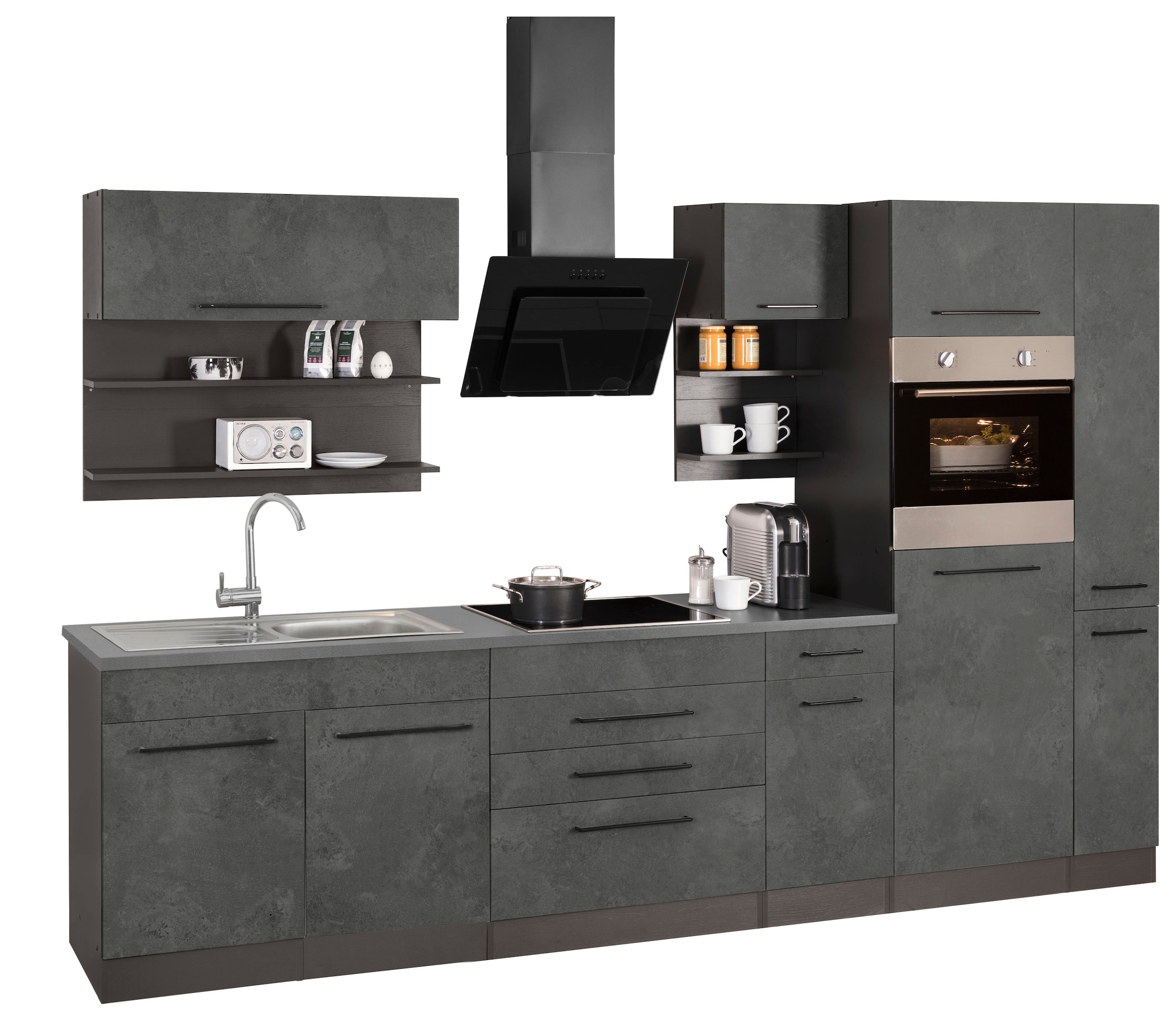 KOCHSTATION Kitchenette »KS-Tulsa« sans appareils électriques, largeur 320 cm, poignées métalliques noires, façades MDF