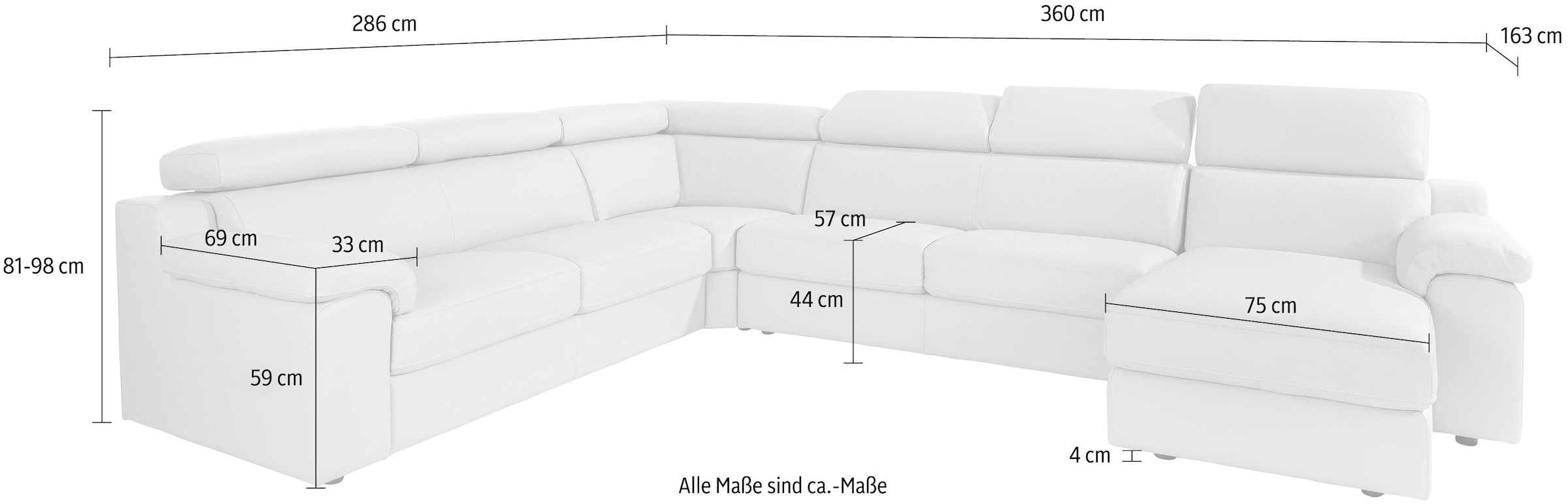 CALIA ITALIA Paysage de salon »CS_Mambo, U-Form, Familiensofa, bequem und zeitlos« in Leder, inklusive Kopfteilverstellung