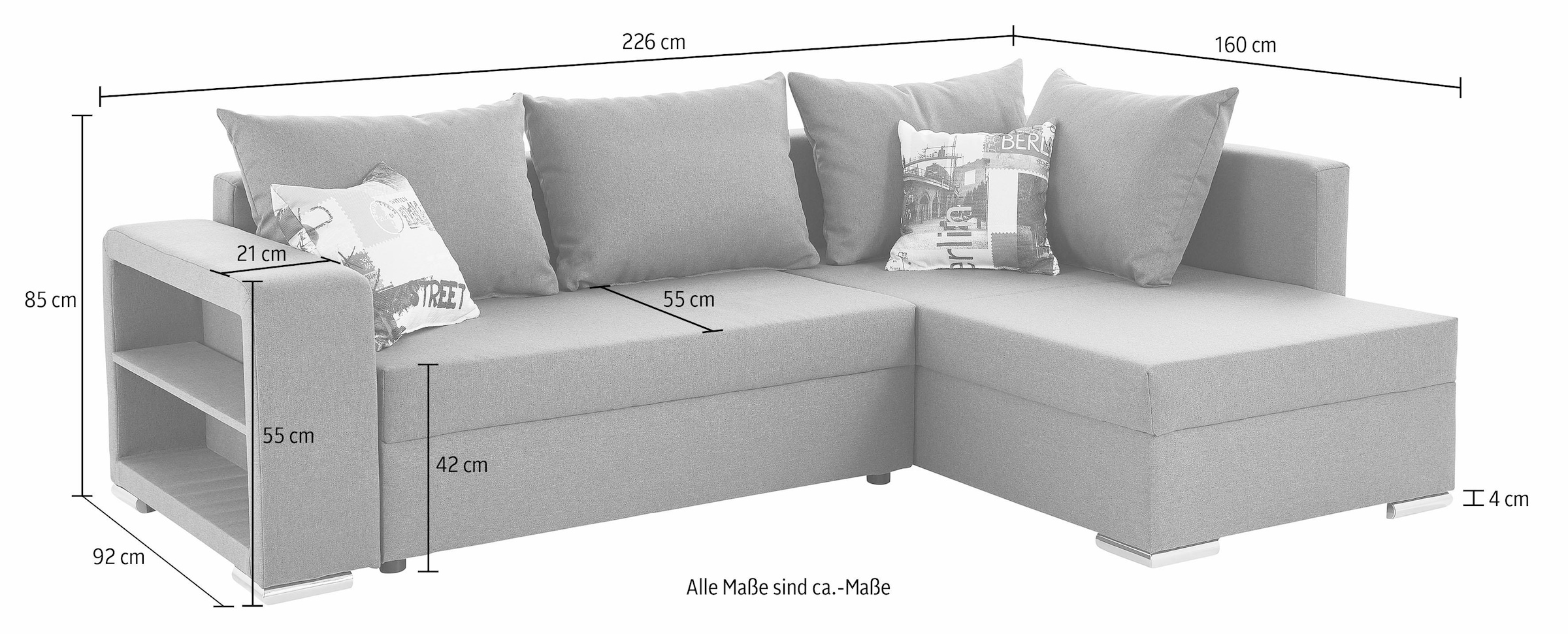 COLLECTION AB Ecksofa »John L-Form« mit Bettfunktion, Bettkasten und integriertem Regal