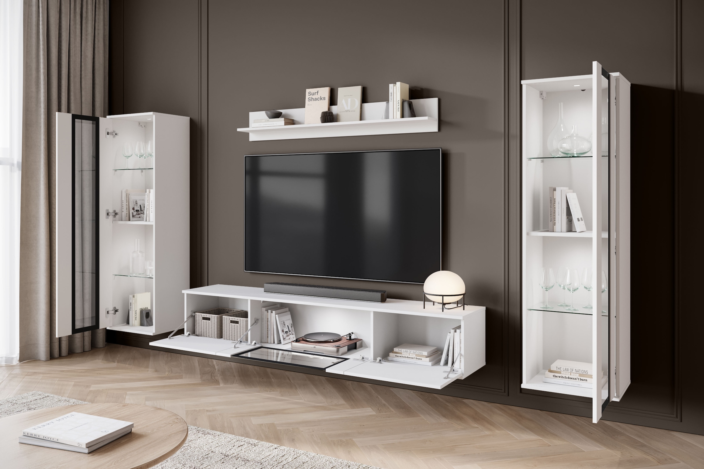 Home affaire Meuble mural »Caro, stehend und hängend montierbar« Ensemble complet, Vitrine avec charnière porte interchangeable gauche/droite, 4 cuis tlg.
