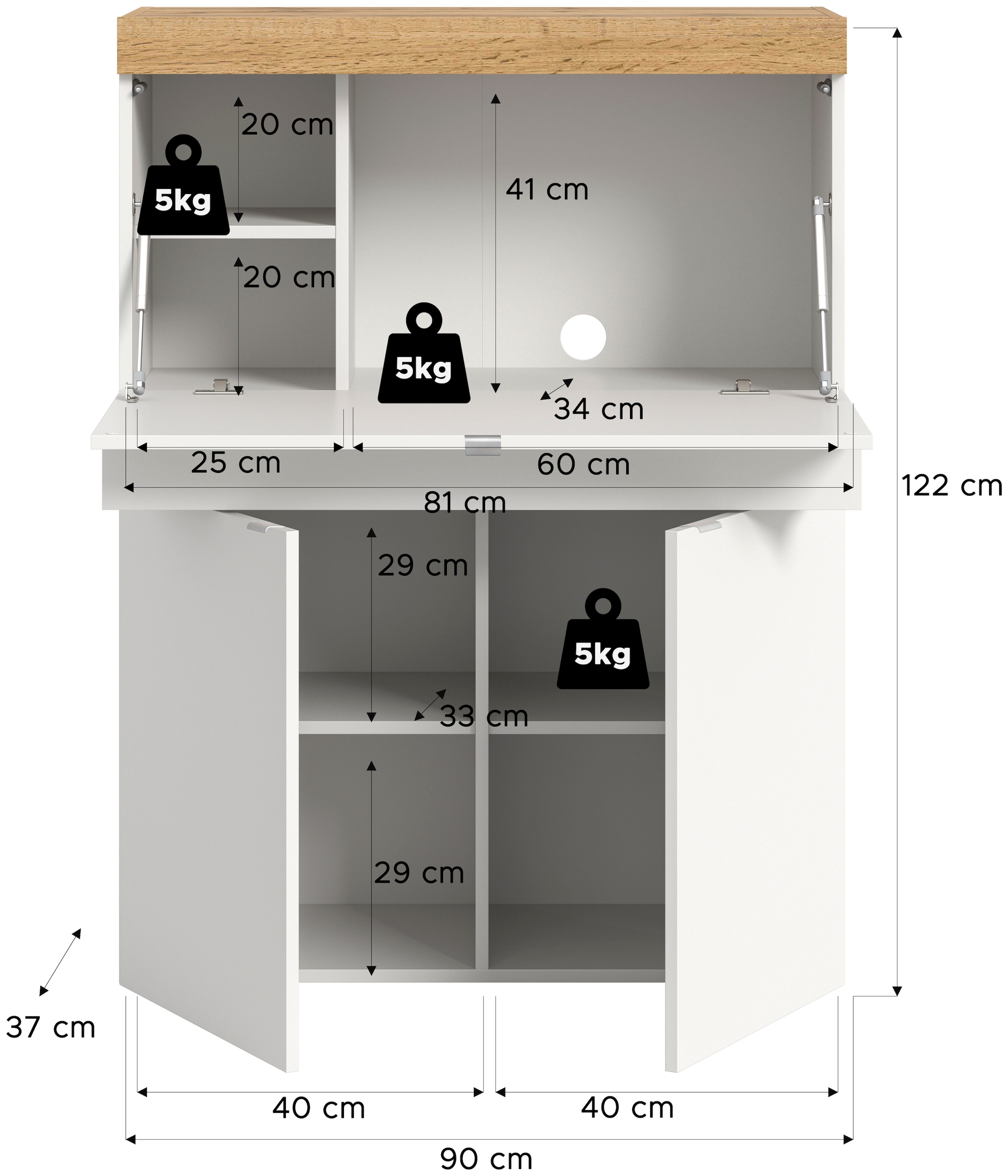 GOODproduct Secrétaire »MAMBO, Höhe 122cm, 2 Türen, 1 Schubkasten, 1 Klappe« Bureau pour télétravail, armoire PC, bureau, bureau
